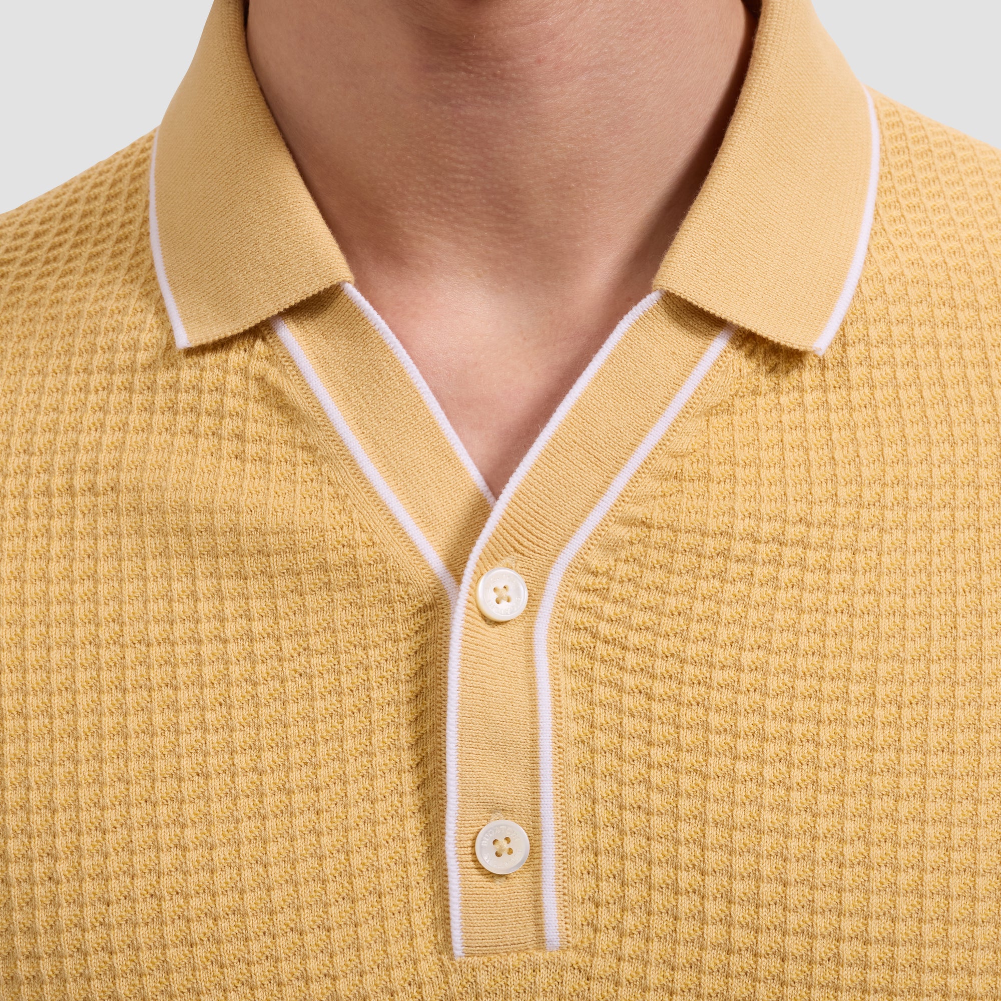Waffle Knit Johnny Collar Short-Sleeve Sweater