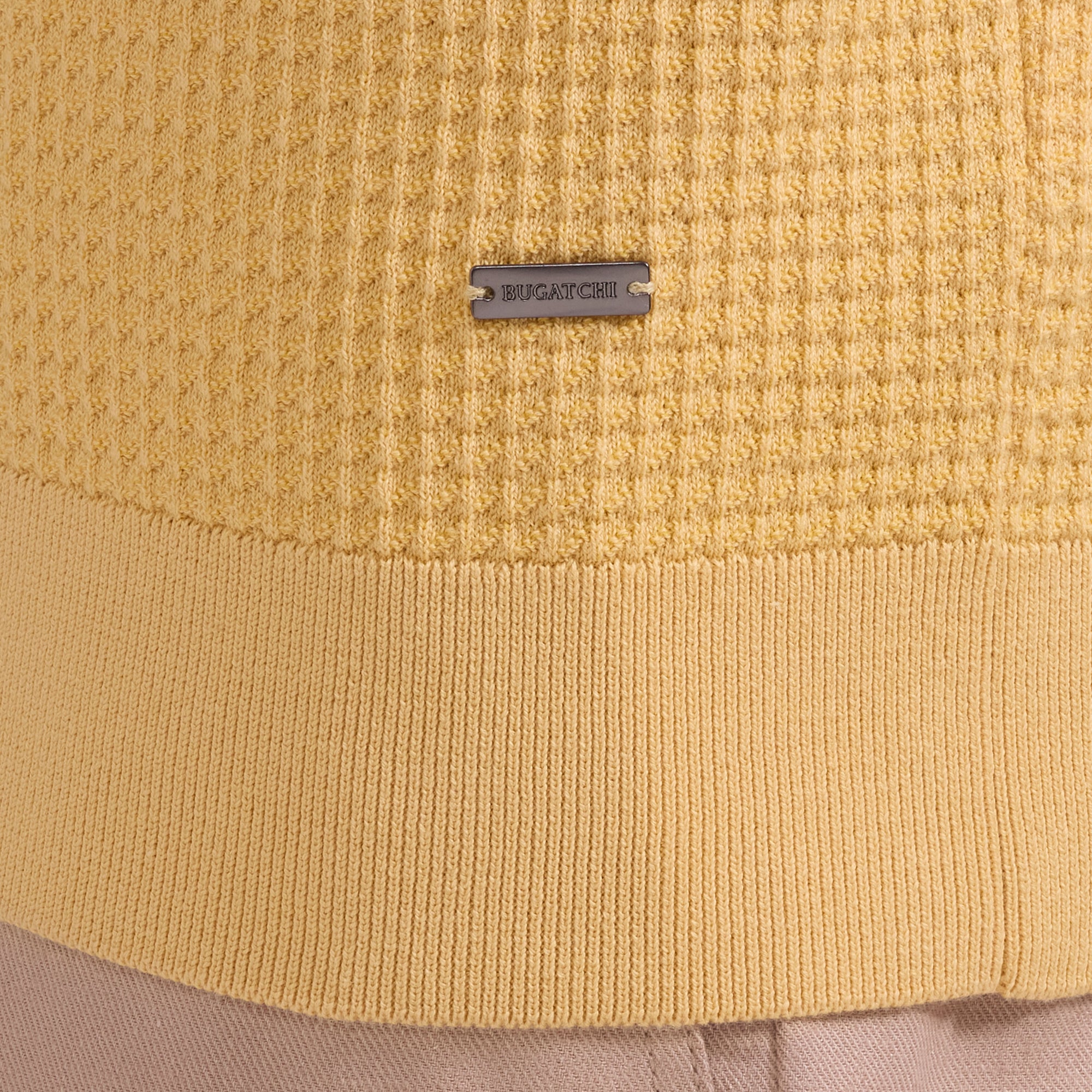 Waffle Knit Johnny Collar Short-Sleeve Sweater