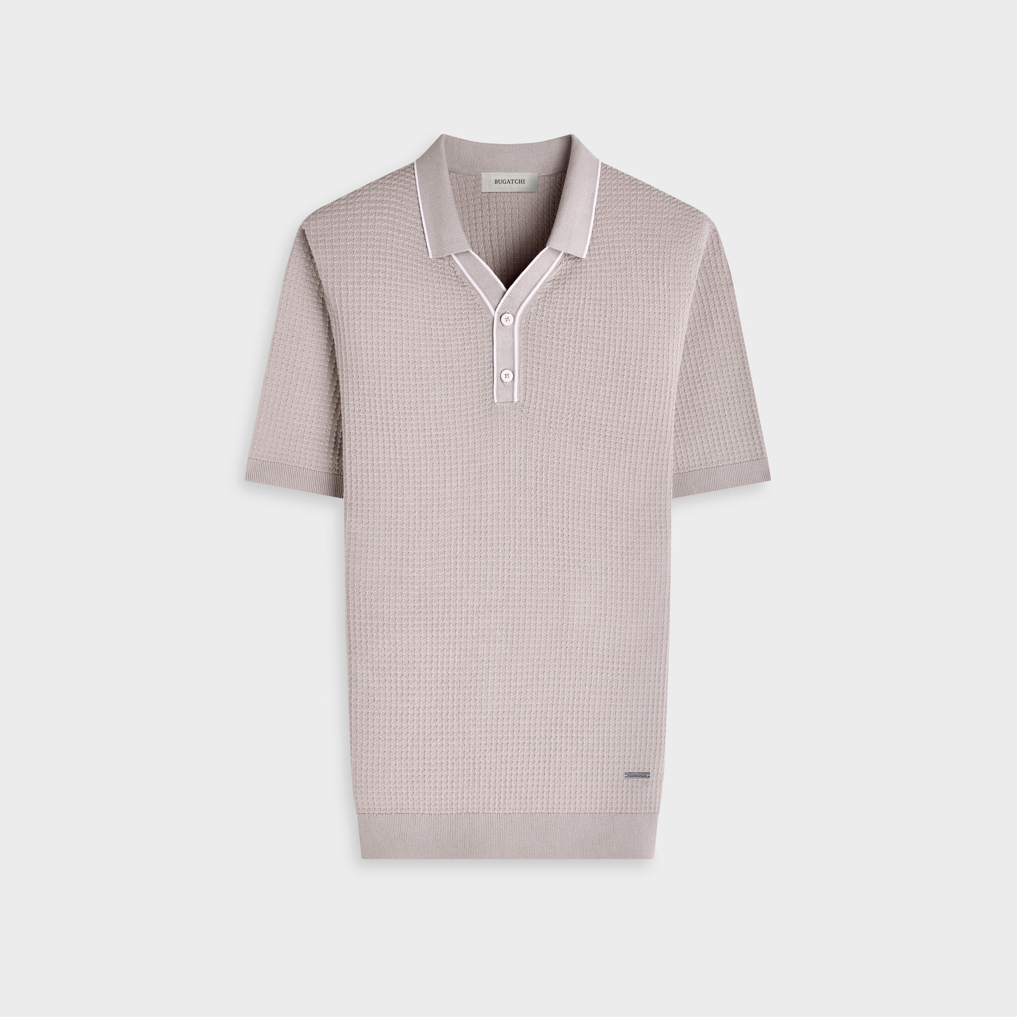 Waffle Knit Johnny Collar Short-Sleeve Sweater