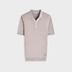 Waffle Knit Johnny Collar Short-Sleeve Sweater