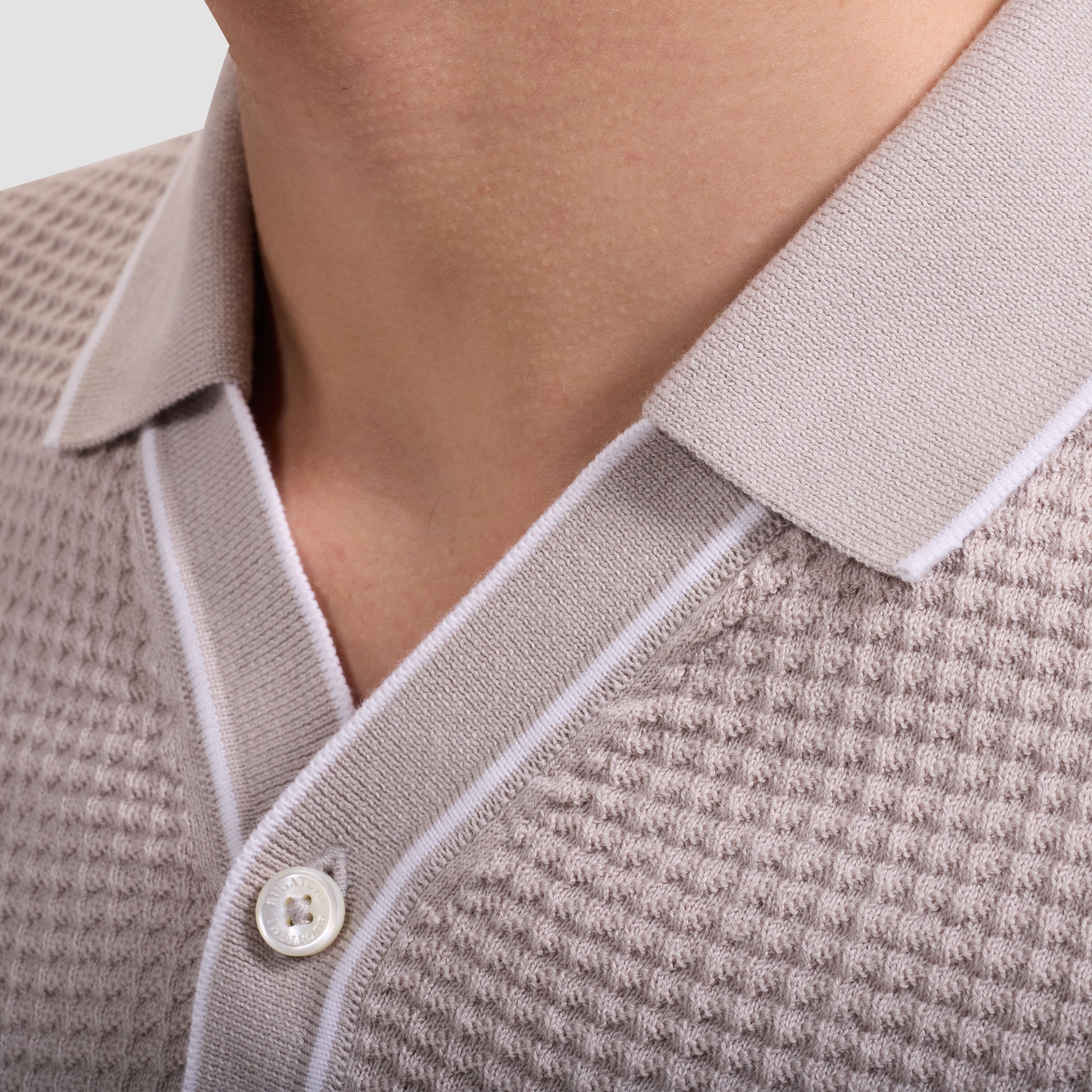 Waffle Knit Johnny Collar Short-Sleeve Sweater