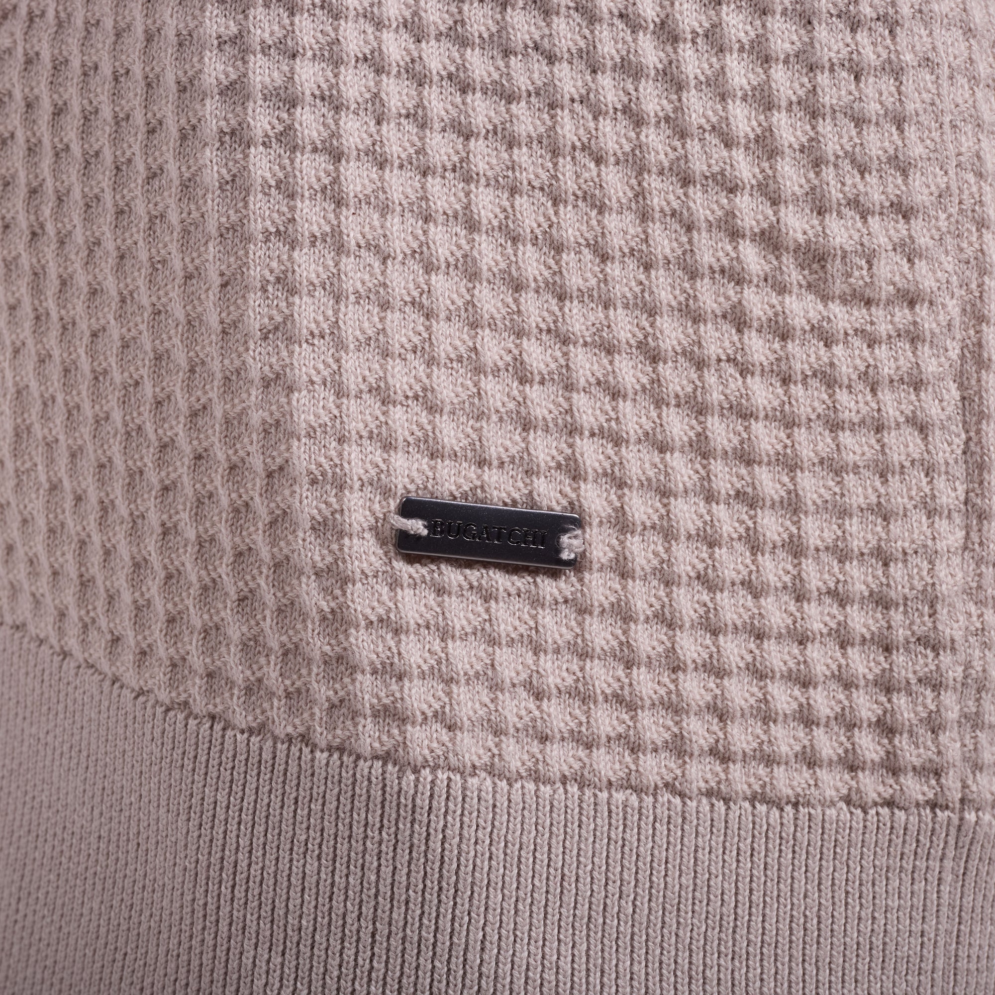 Waffle Knit Johnny Collar Short-Sleeve Sweater