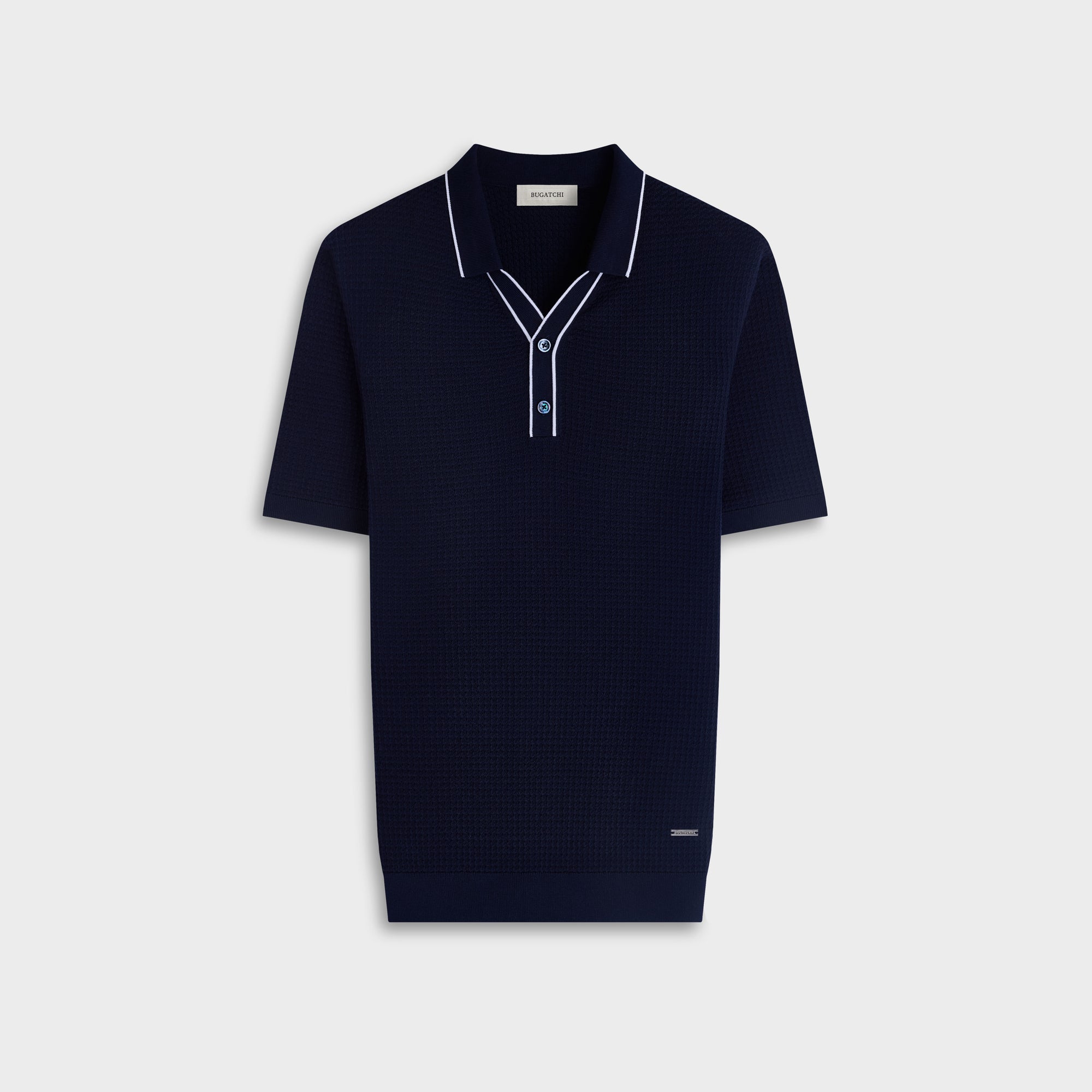 Waffle Knit Johnny Collar Short-Sleeve Sweater