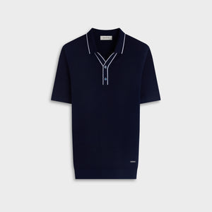 Waffle Knit Johnny Collar Short-Sleeve Sweater
