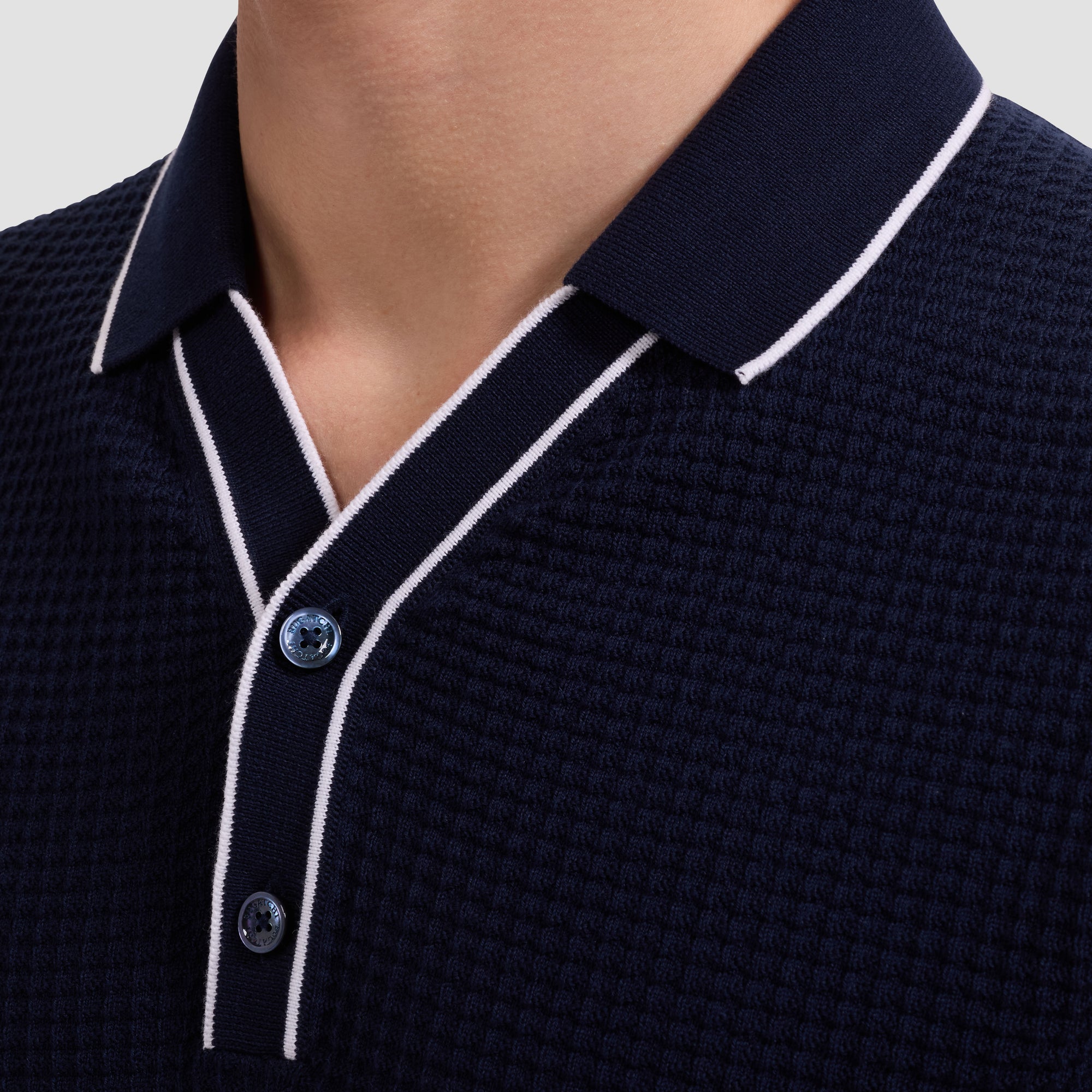 Waffle Knit Johnny Collar Short-Sleeve Sweater