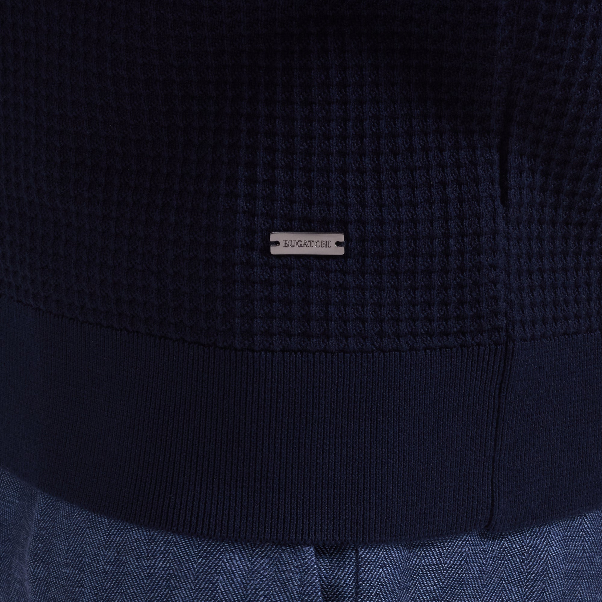 Waffle Knit Johnny Collar Short-Sleeve Sweater