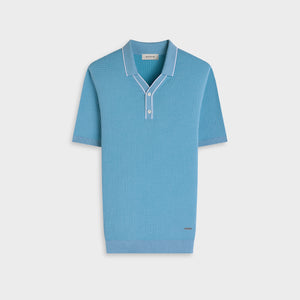 Waffle Knit Johnny Collar Short-Sleeve Sweater