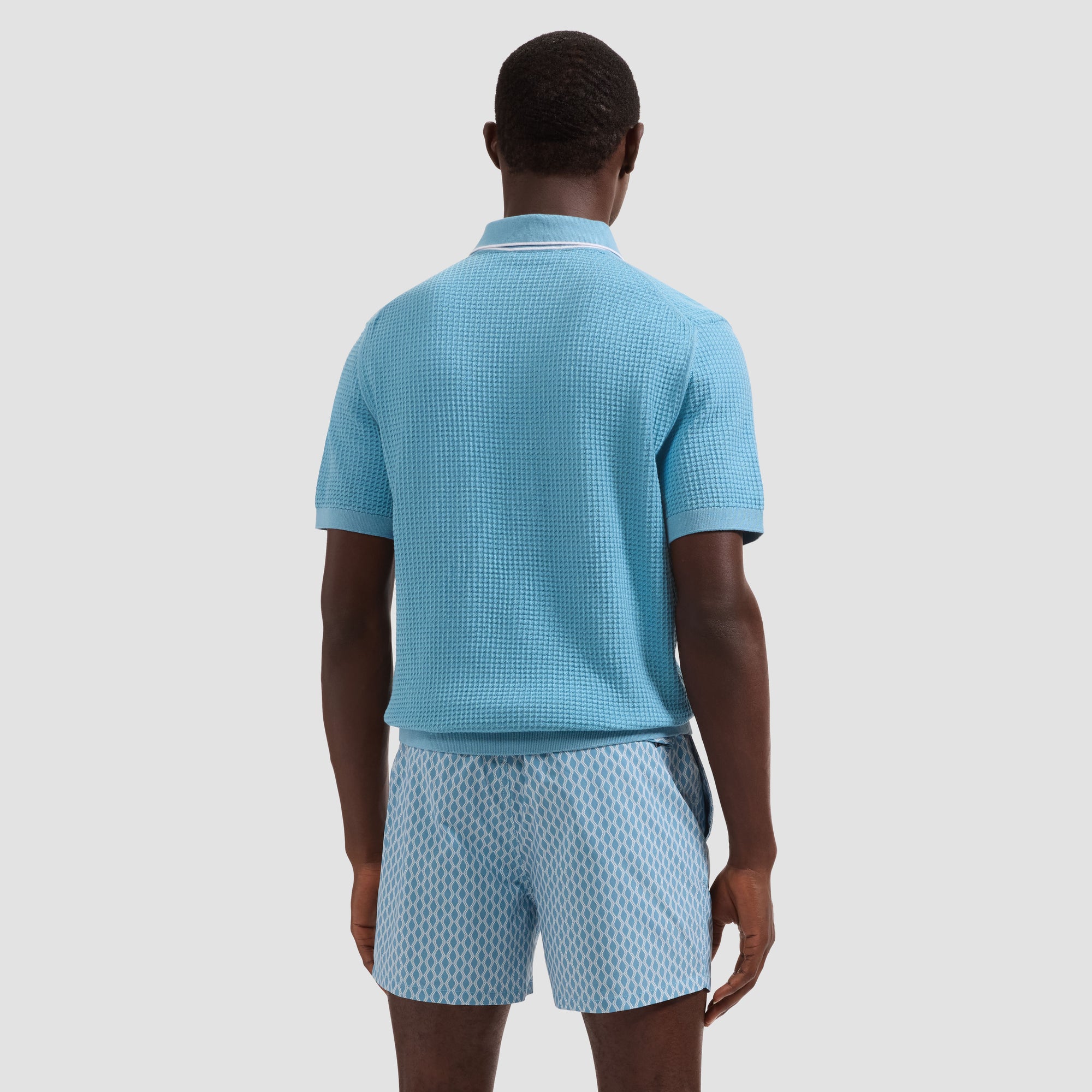 Waffle Knit Johnny Collar Short-Sleeve Sweater