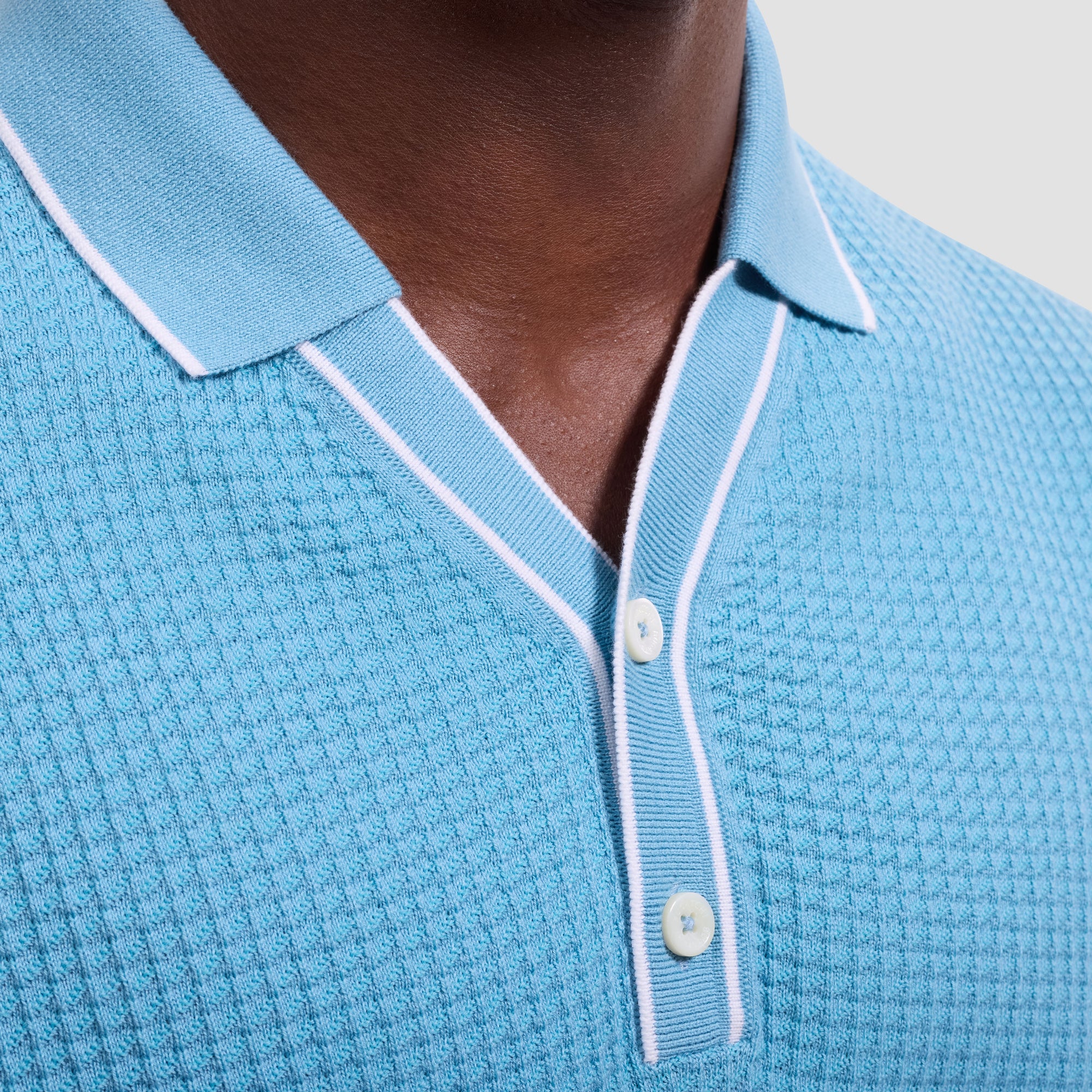 Waffle Knit Johnny Collar Short-Sleeve Sweater