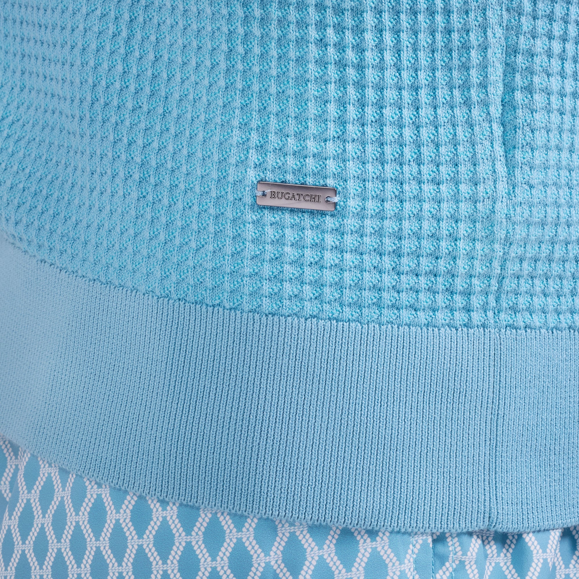 Waffle Knit Johnny Collar Short-Sleeve Sweater