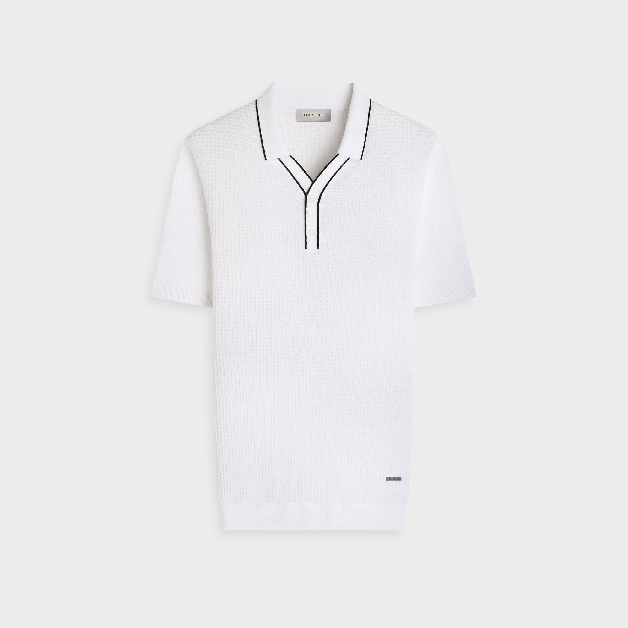 Waffle Knit Johnny Collar Short-Sleeve Sweater