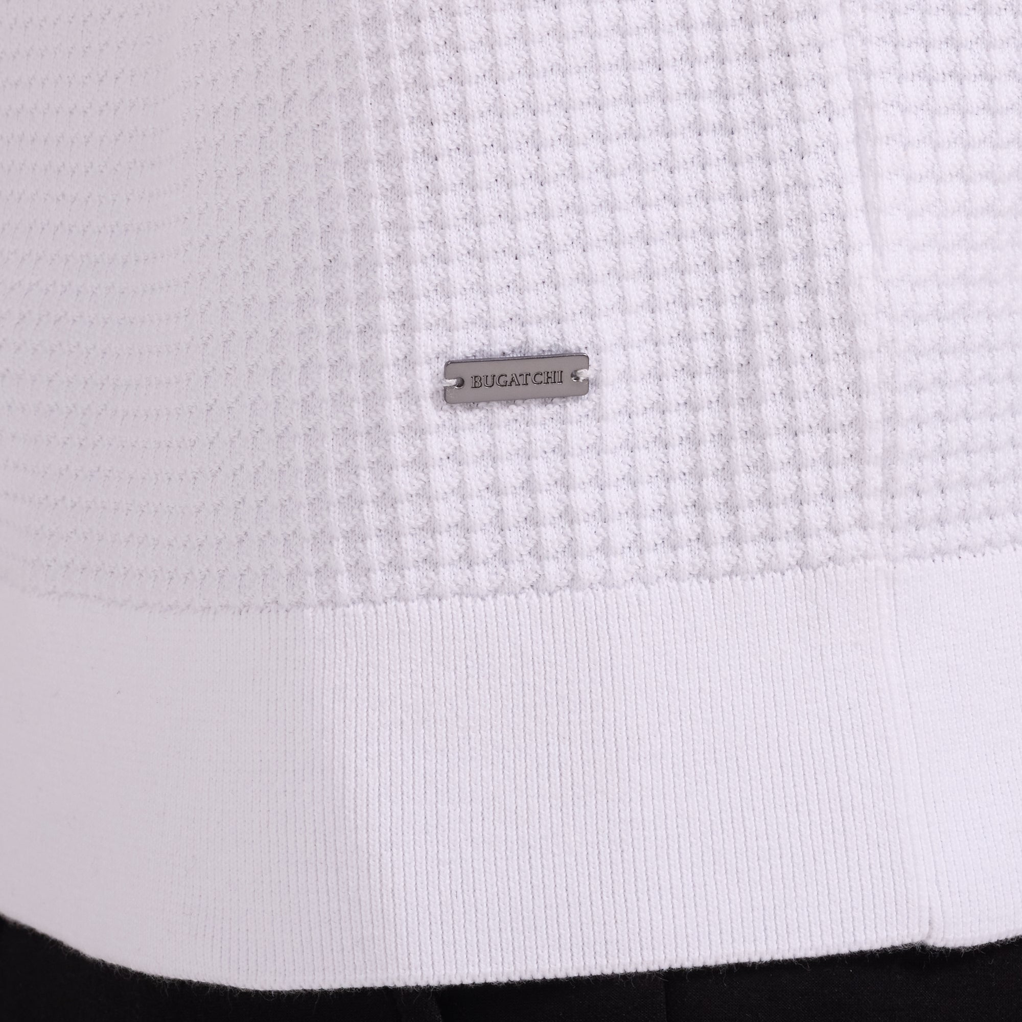 Waffle Knit Johnny Collar Short-Sleeve Sweater