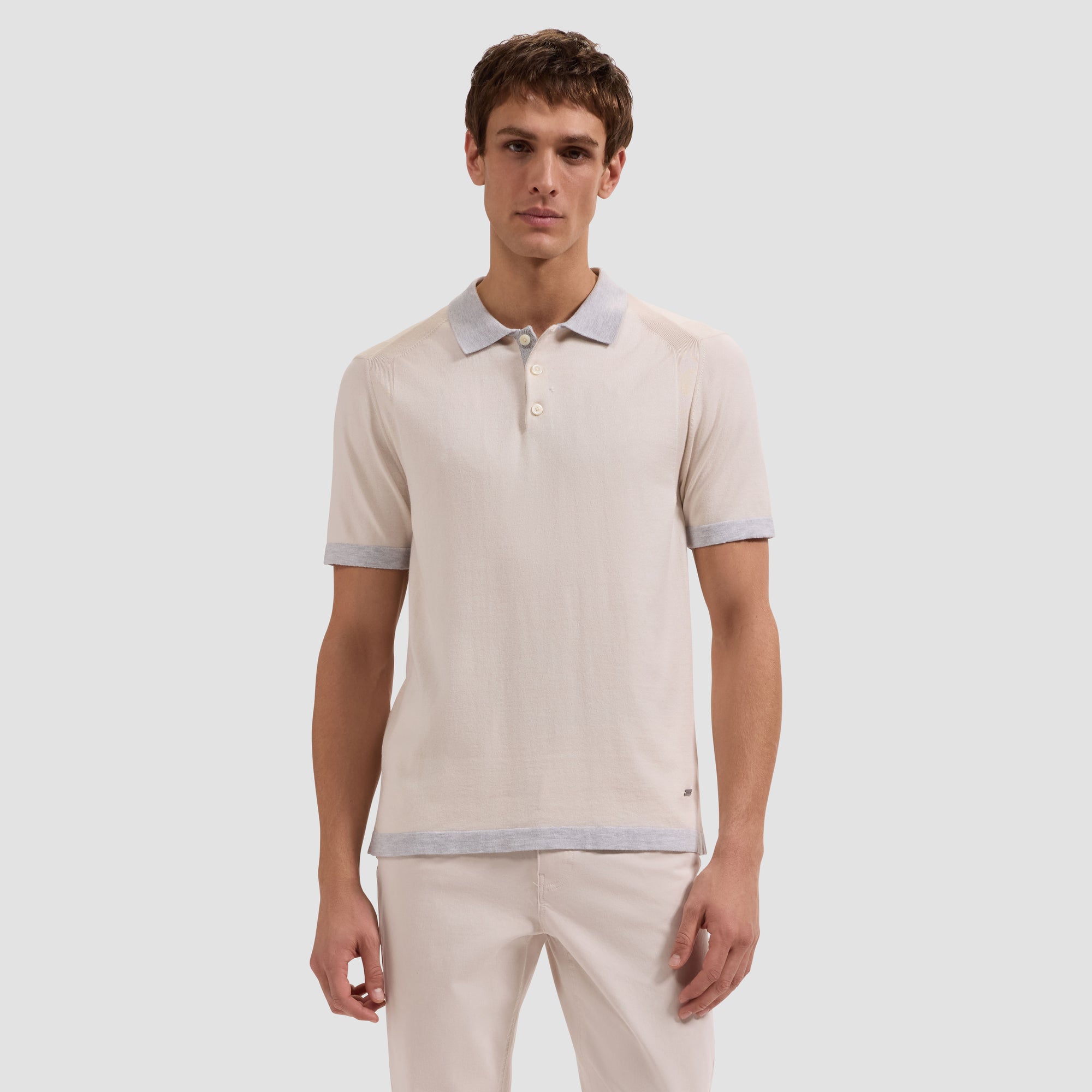 Jersey Knit Short-Sleeve Polo Sweater