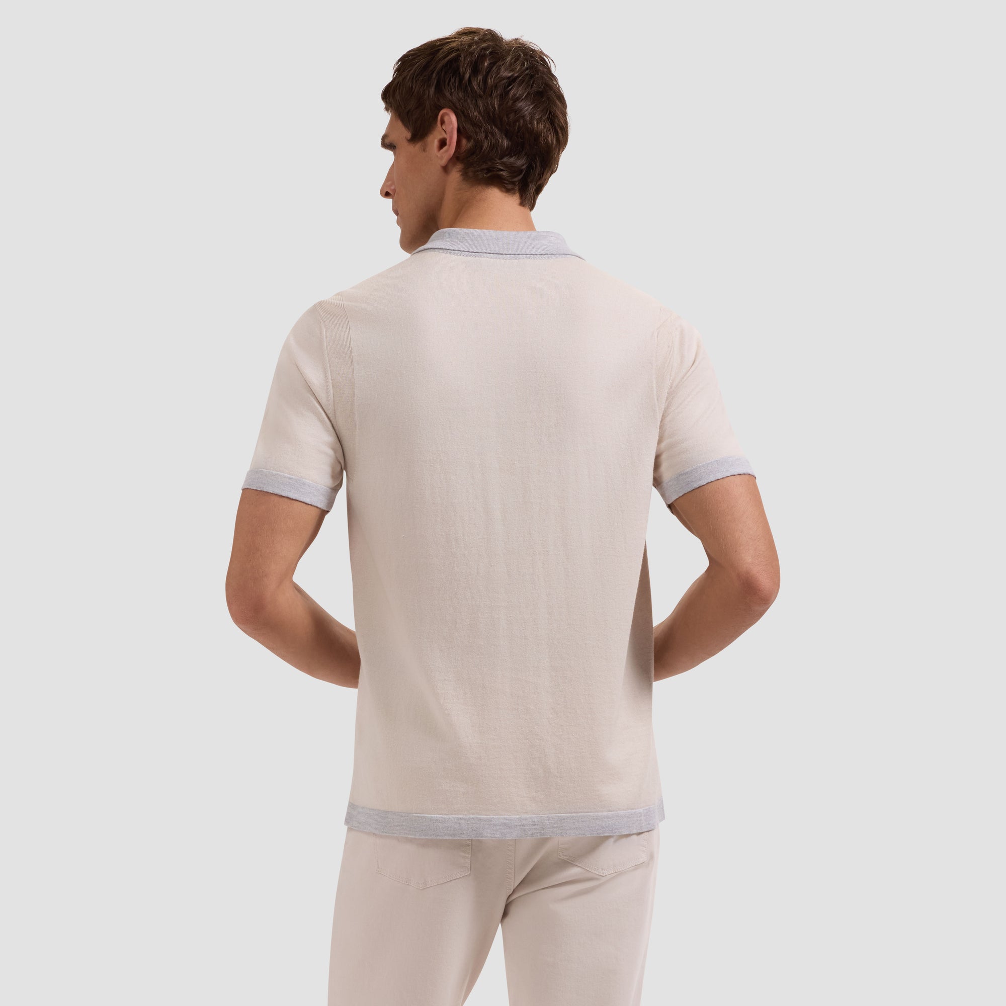 Jersey Knit Short-Sleeve Polo Sweater