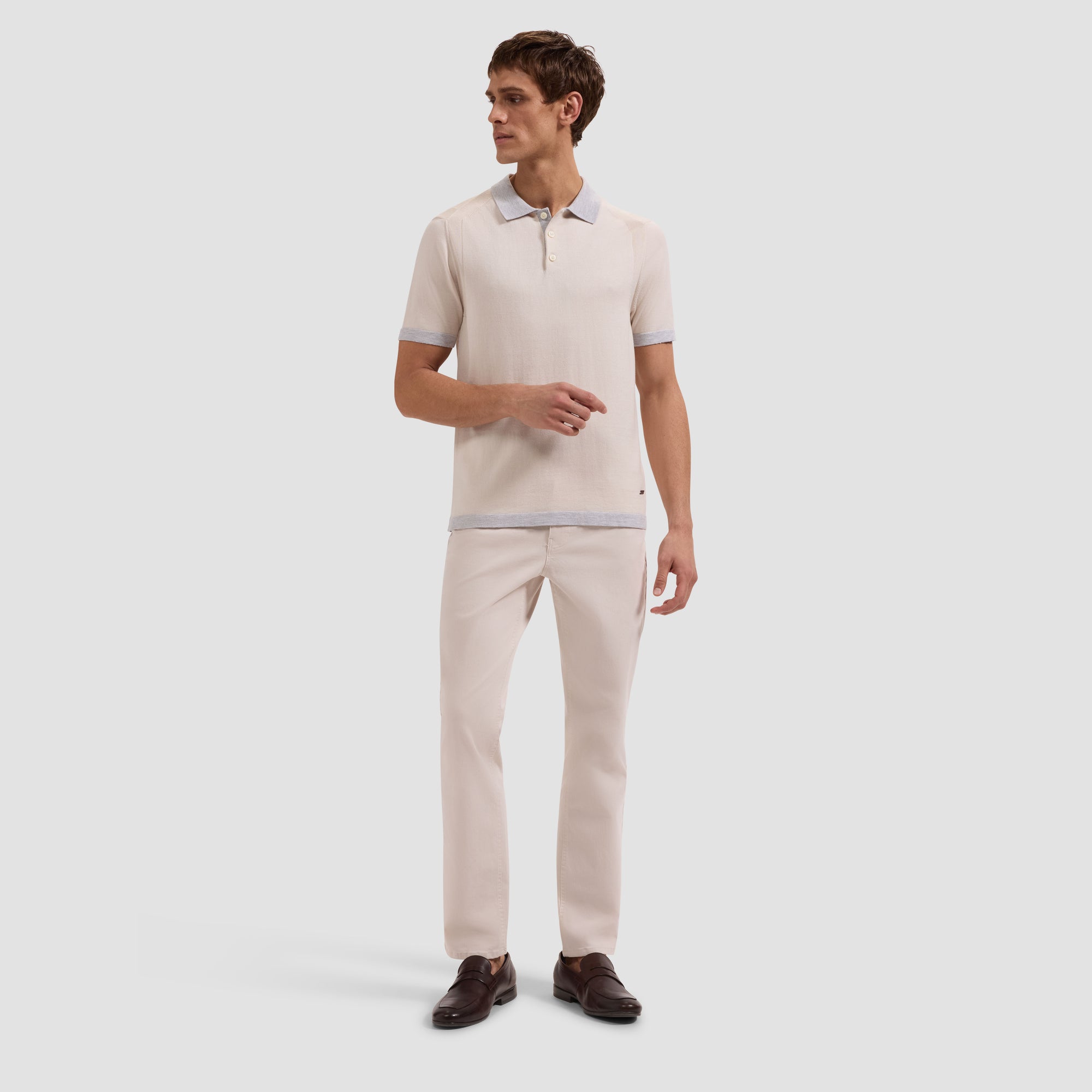 Jersey Knit Short-Sleeve Polo Sweater