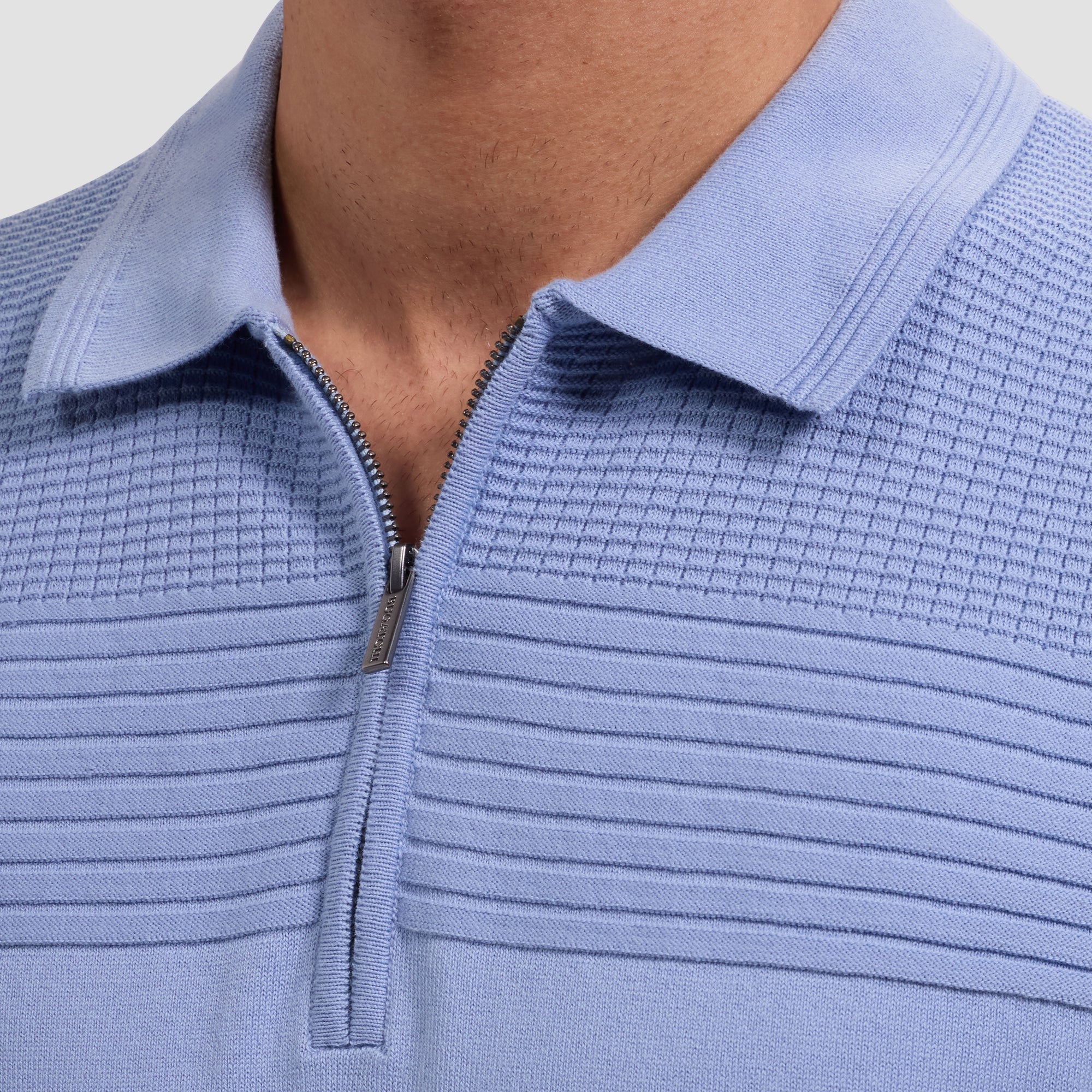 Waffle Panel Quarter Zip Short-Sleeve Polo Sweater