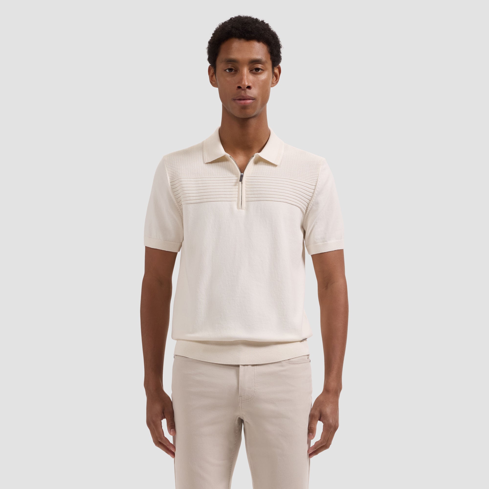 Waffle Panel Quarter Zip Short-Sleeve Polo Sweater