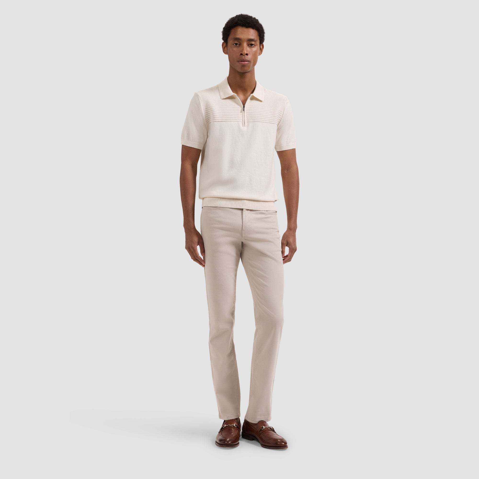 Waffle Panel Quarter Zip Short-Sleeve Polo Sweater