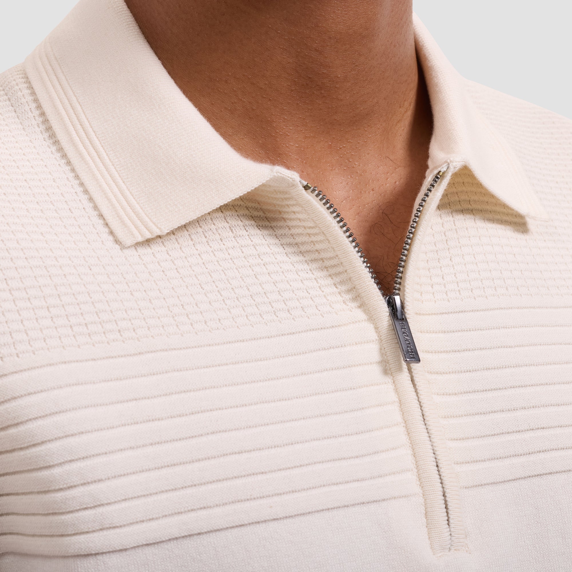 Waffle Panel Quarter Zip Short-Sleeve Polo Sweater