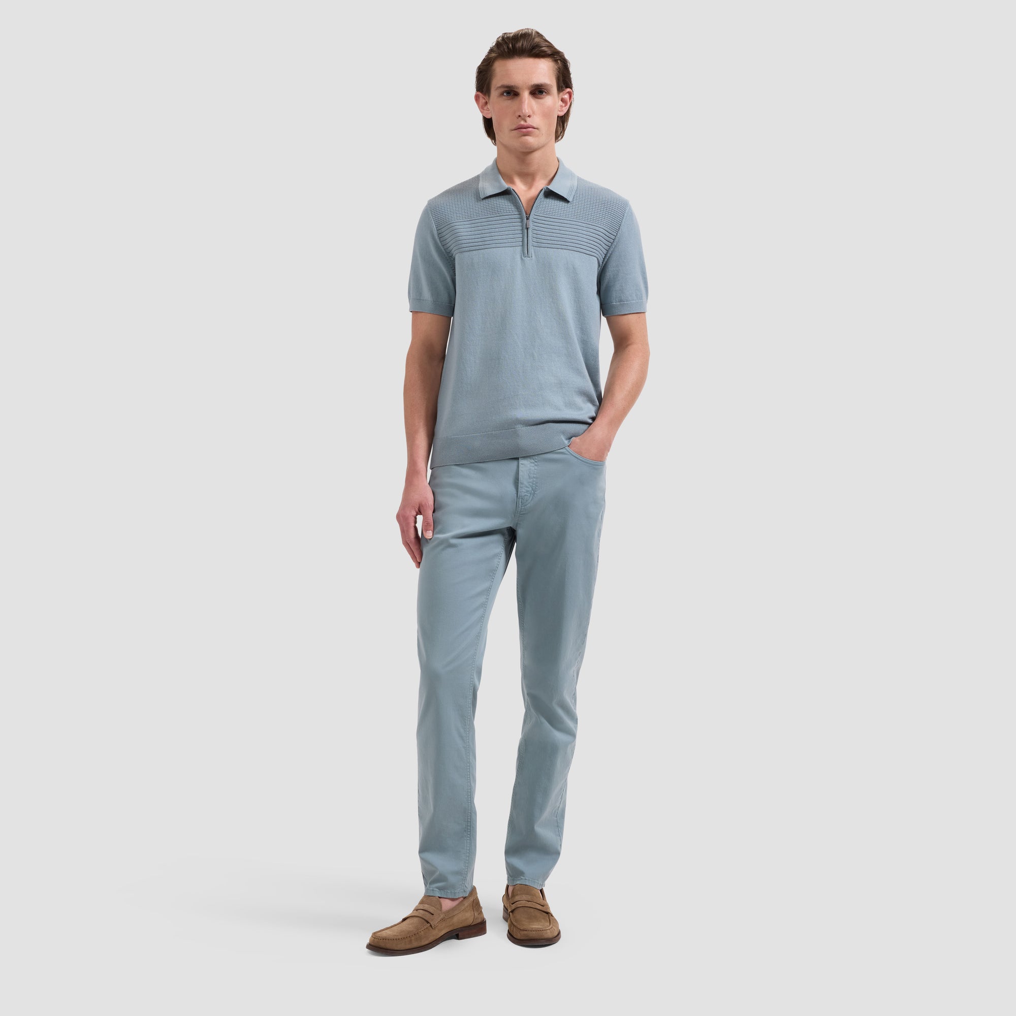 Waffle Panel Quarter Zip Short-Sleeve Polo Sweater