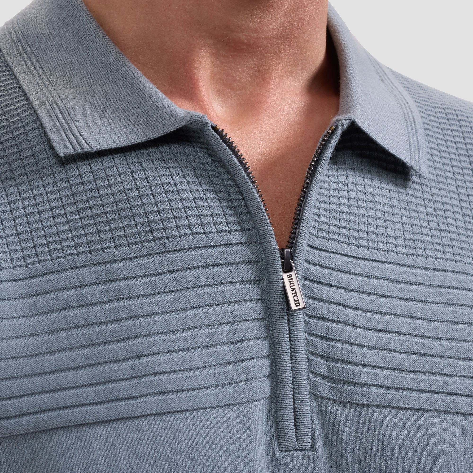 Waffle Panel Quarter Zip Short-Sleeve Polo Sweater