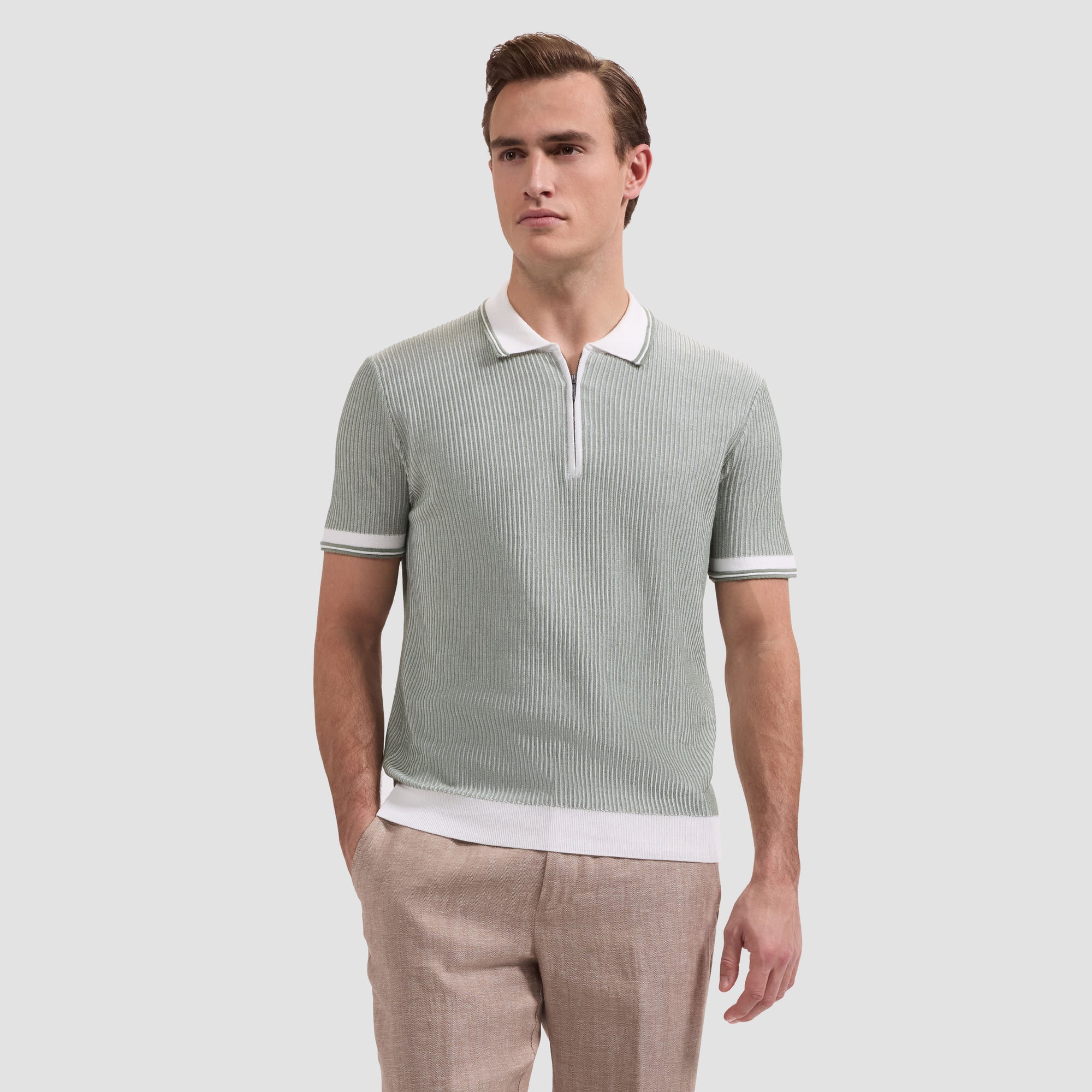 Ottoman Rib Quarter Zip Short-Sleeve Polo Sweater