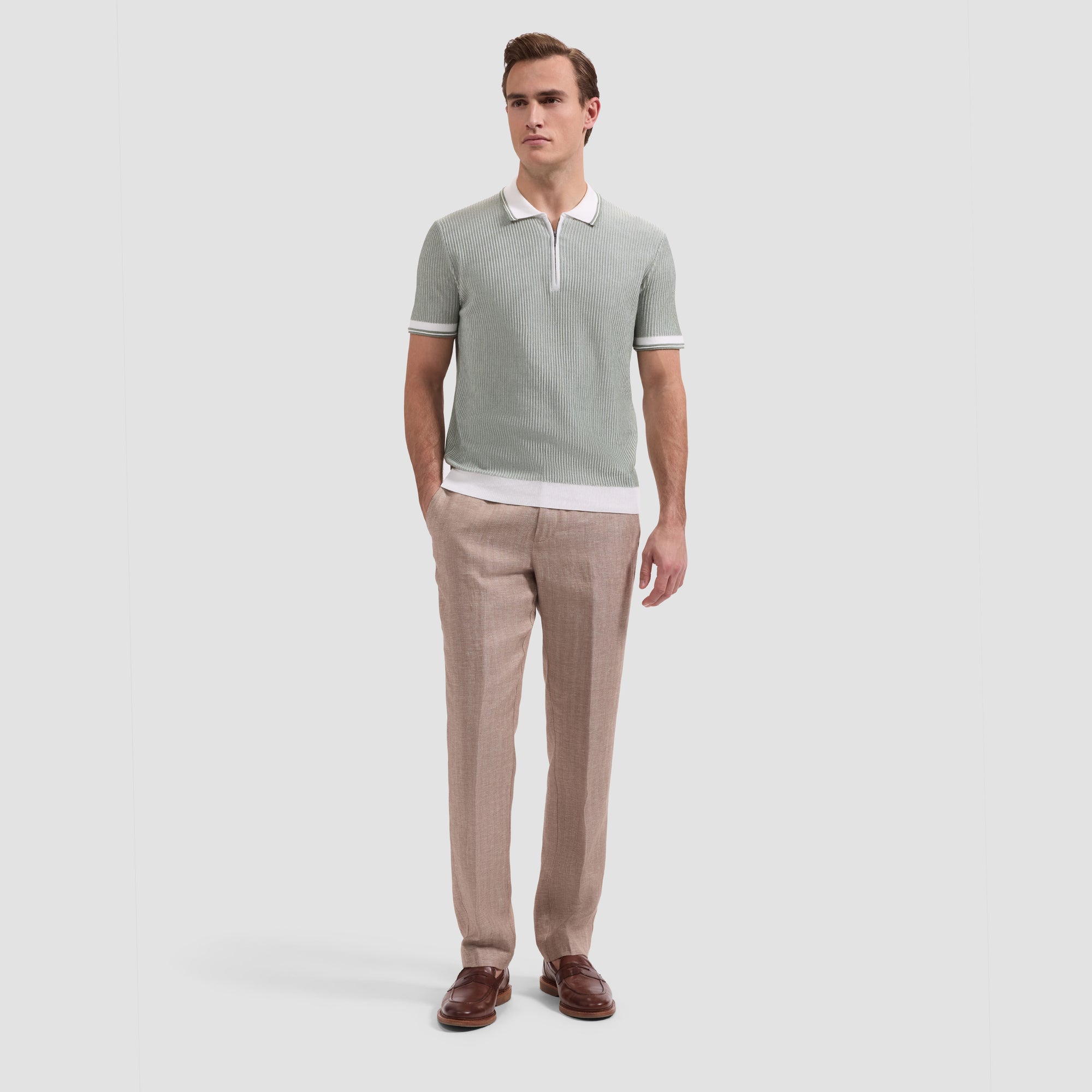 Ottoman Rib Quarter Zip Short-Sleeve Polo Sweater