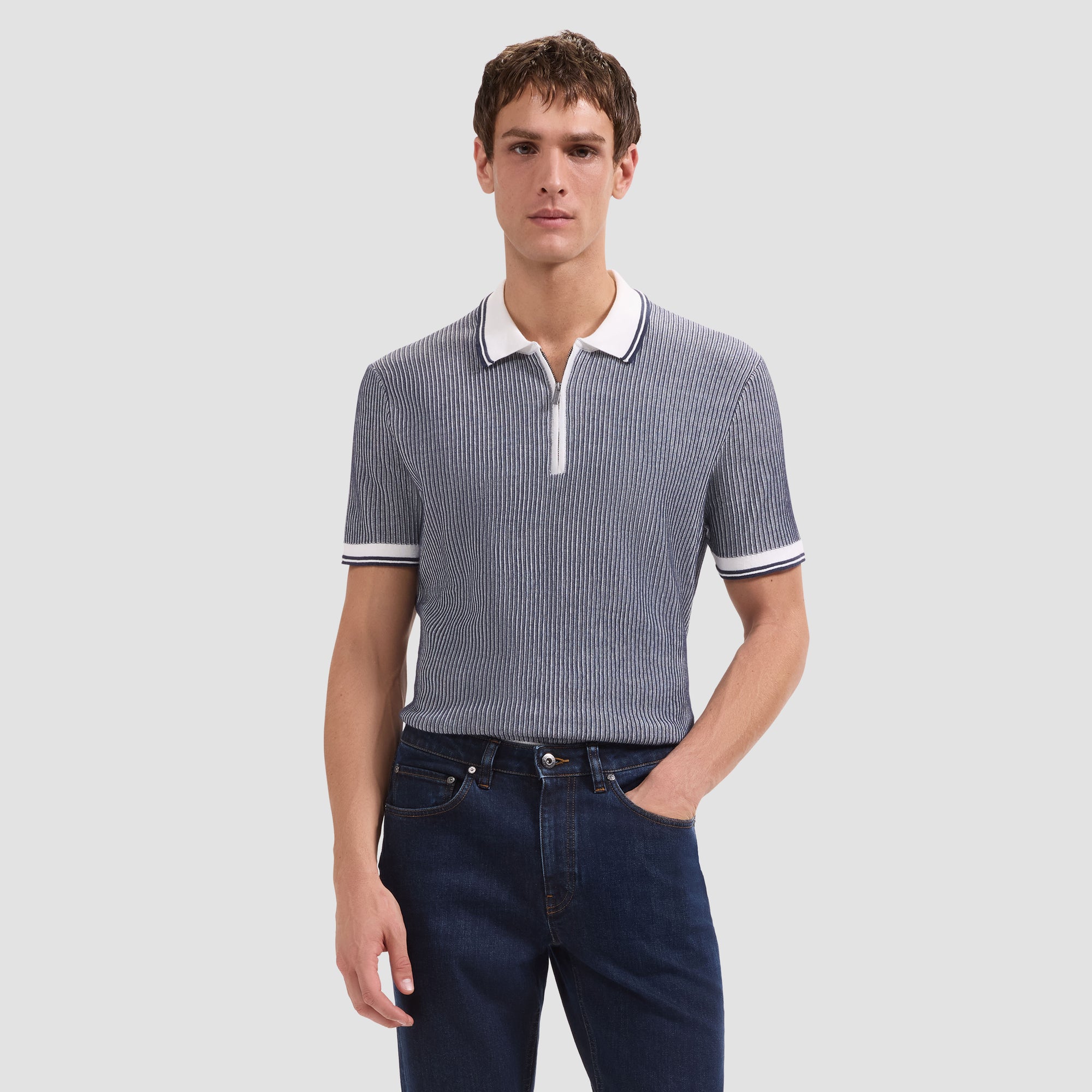 Ottoman Rib Quarter Zip Short-Sleeve Polo Sweater
