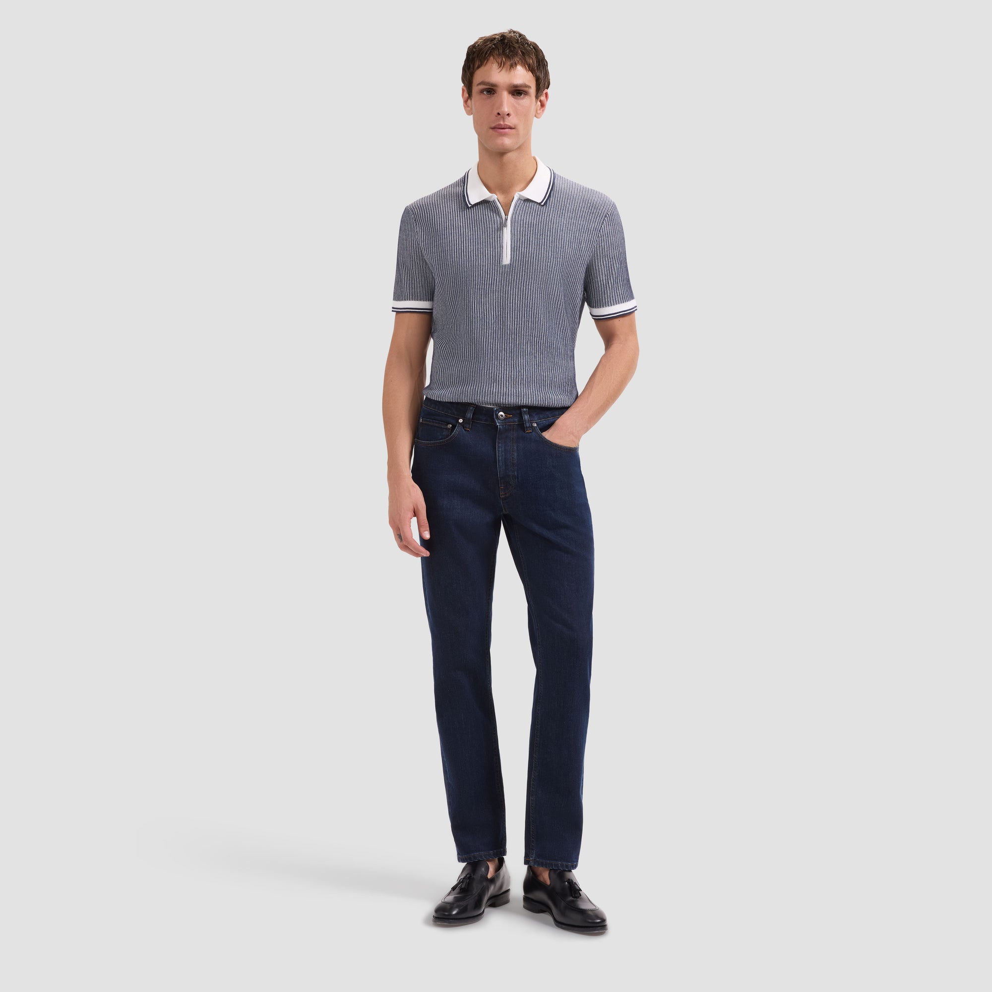 Ottoman Rib Quarter Zip Short-Sleeve Polo Sweater