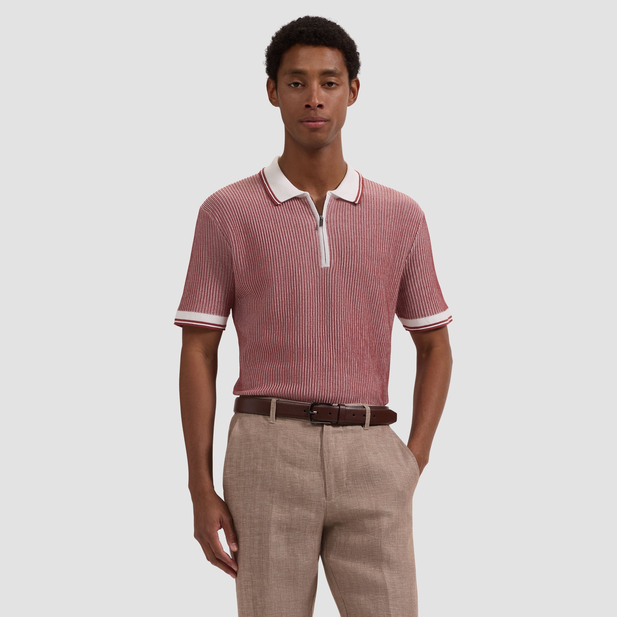 Ottoman Rib Quarter Zip Short-Sleeve Polo Sweater