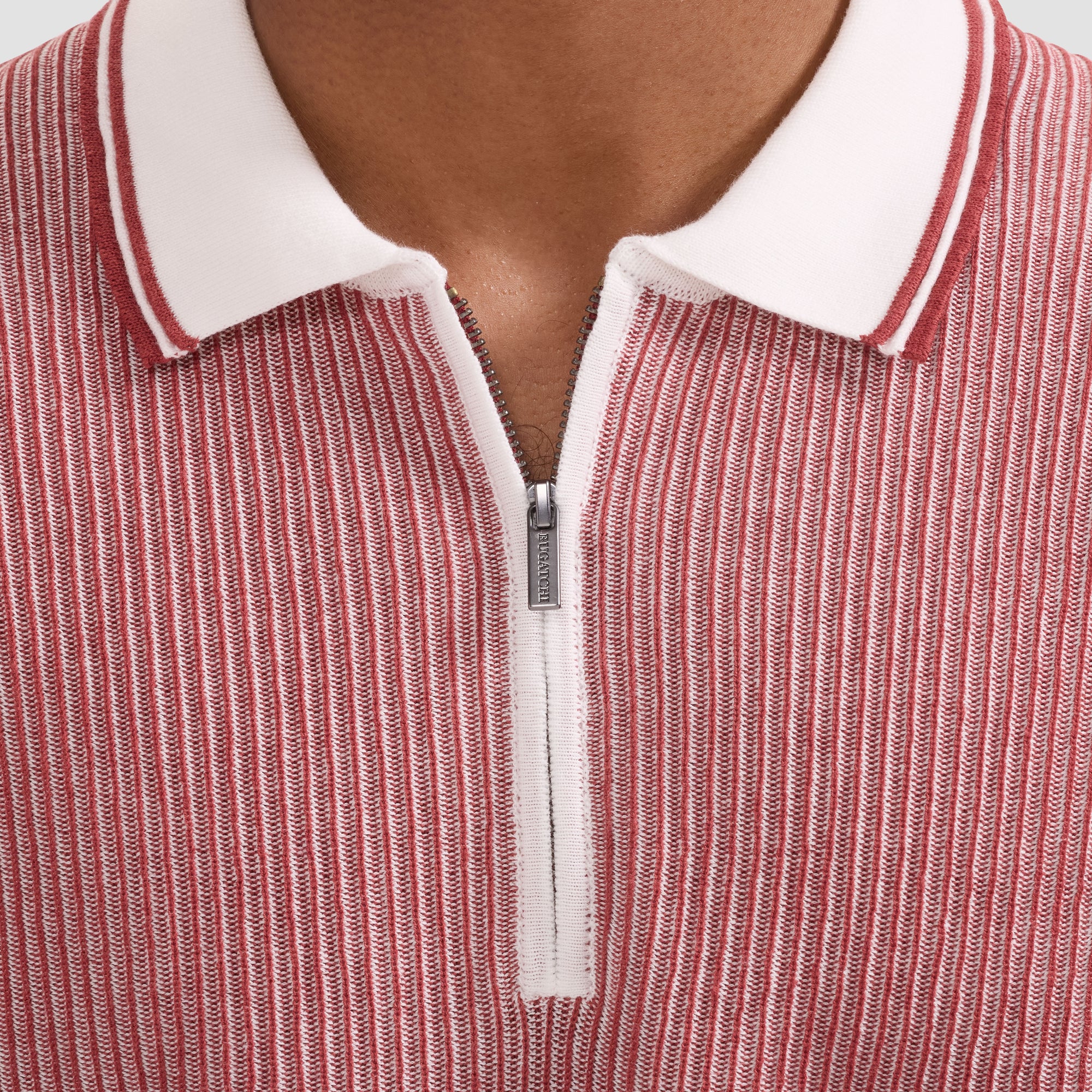 Ottoman Rib Quarter Zip Short-Sleeve Polo Sweater