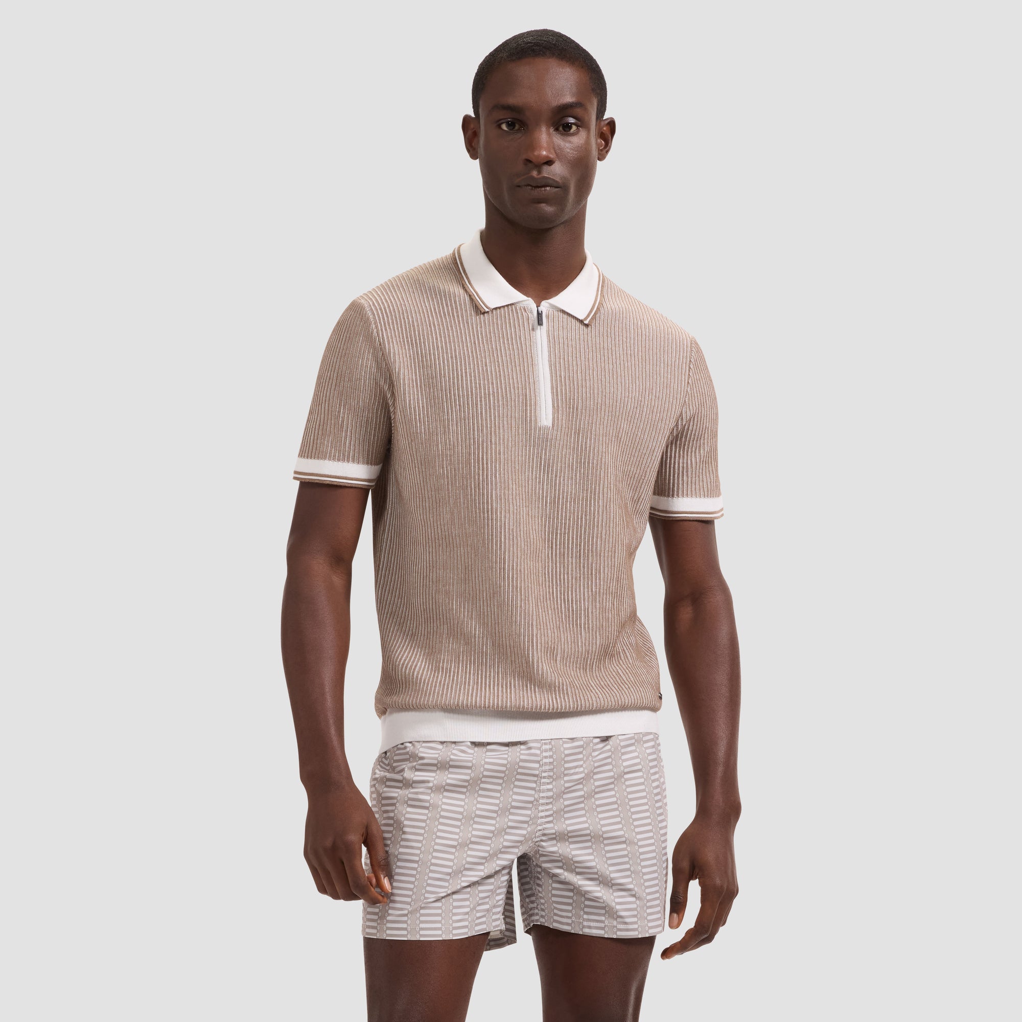 Ottoman Rib Quarter Zip Short-Sleeve Polo Sweater
