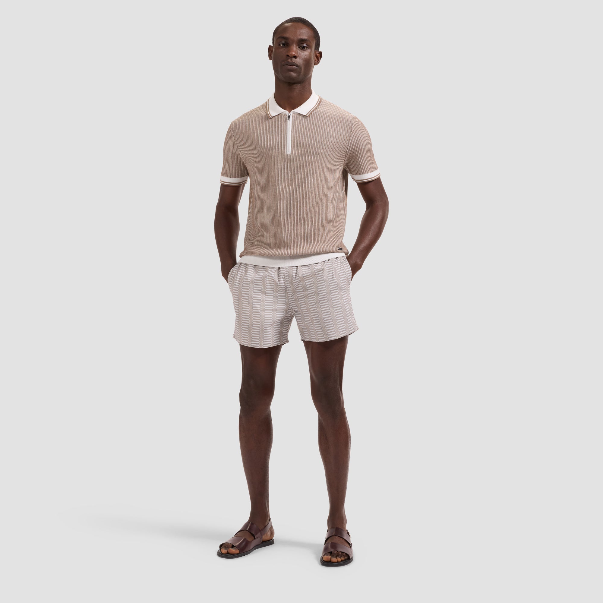 Ottoman Rib Quarter Zip Short-Sleeve Polo Sweater