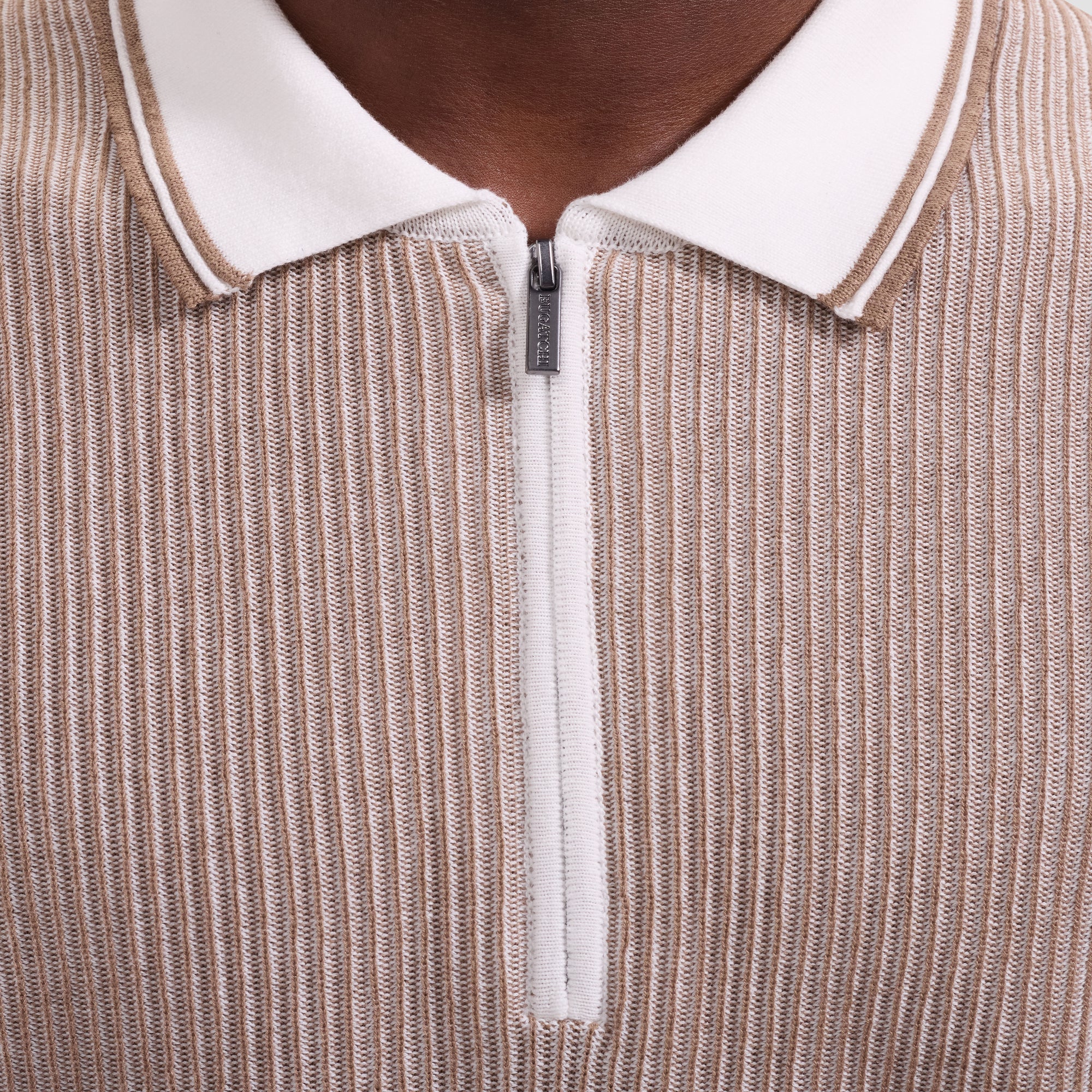 Ottoman Rib Quarter Zip Short-Sleeve Polo Sweater