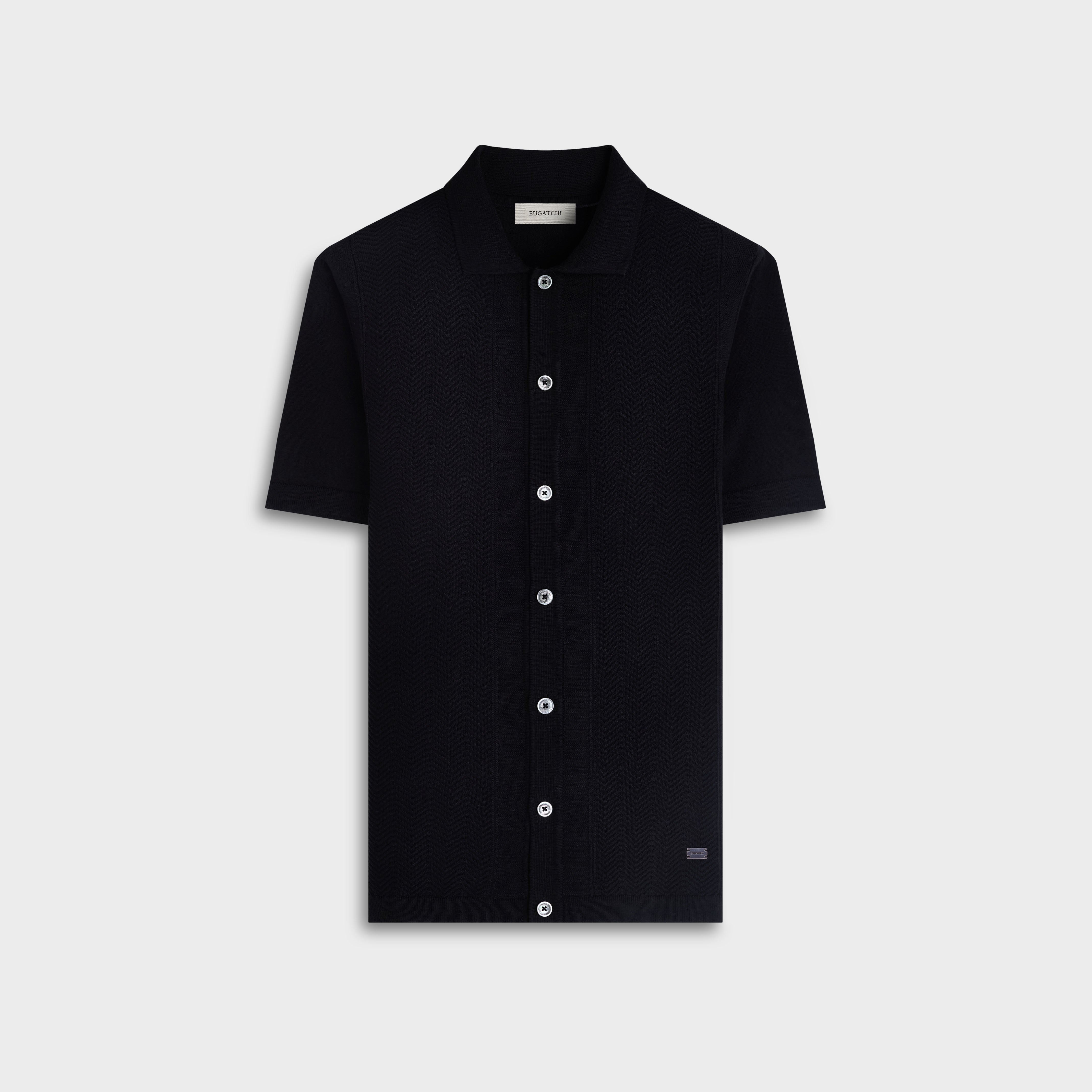 BUGATCHI ポロシャツ M Chevron Button-Front Short-Sleeve Polo Sweater in Black – BUGATCHI