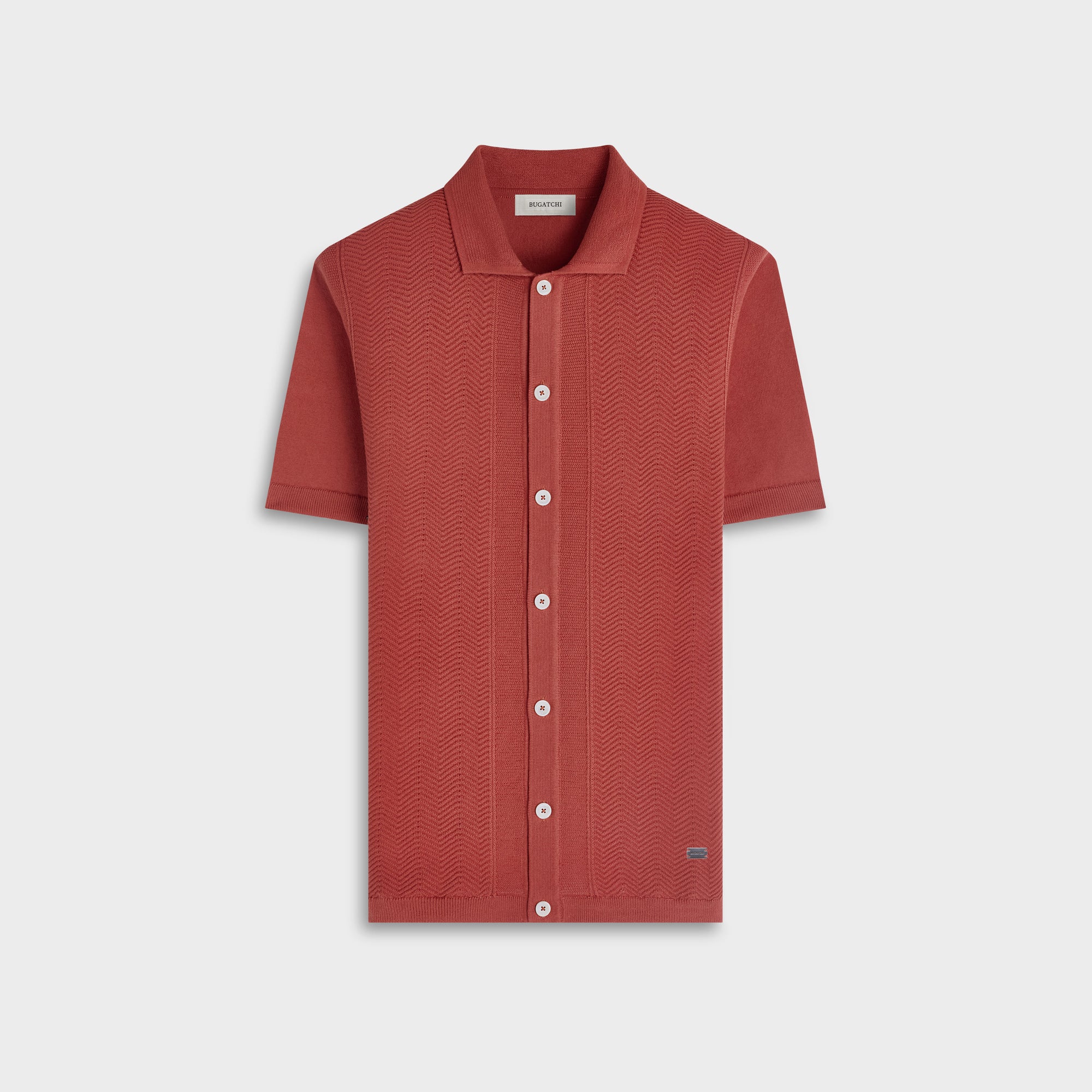 Chevron Button-Front Short-Sleeve Polo Sweater