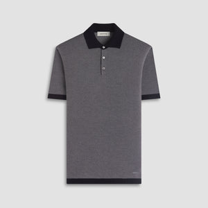 Textured Jacquard Short-Sleeve Polo Sweater