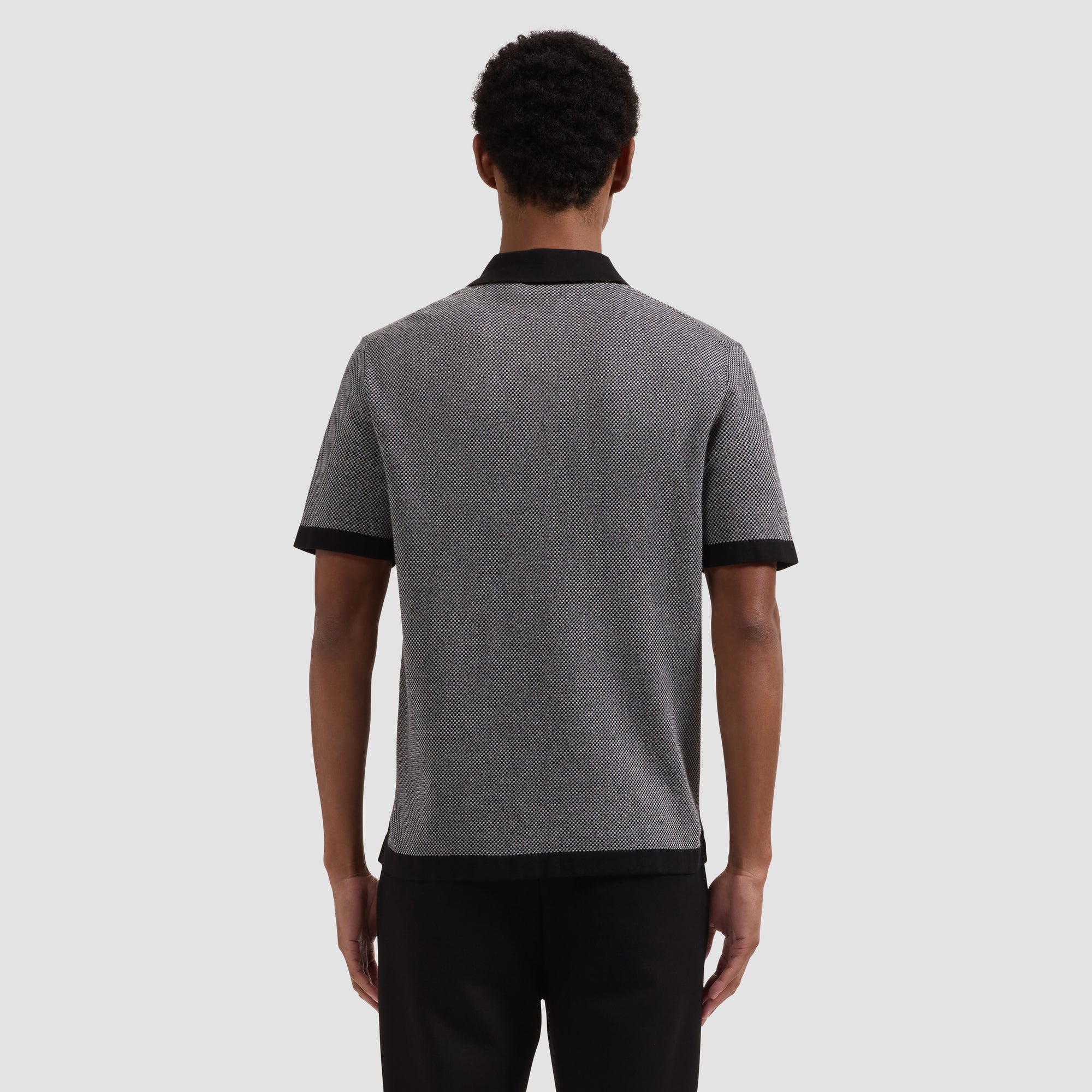 Textured Jacquard Short-Sleeve Polo Sweater