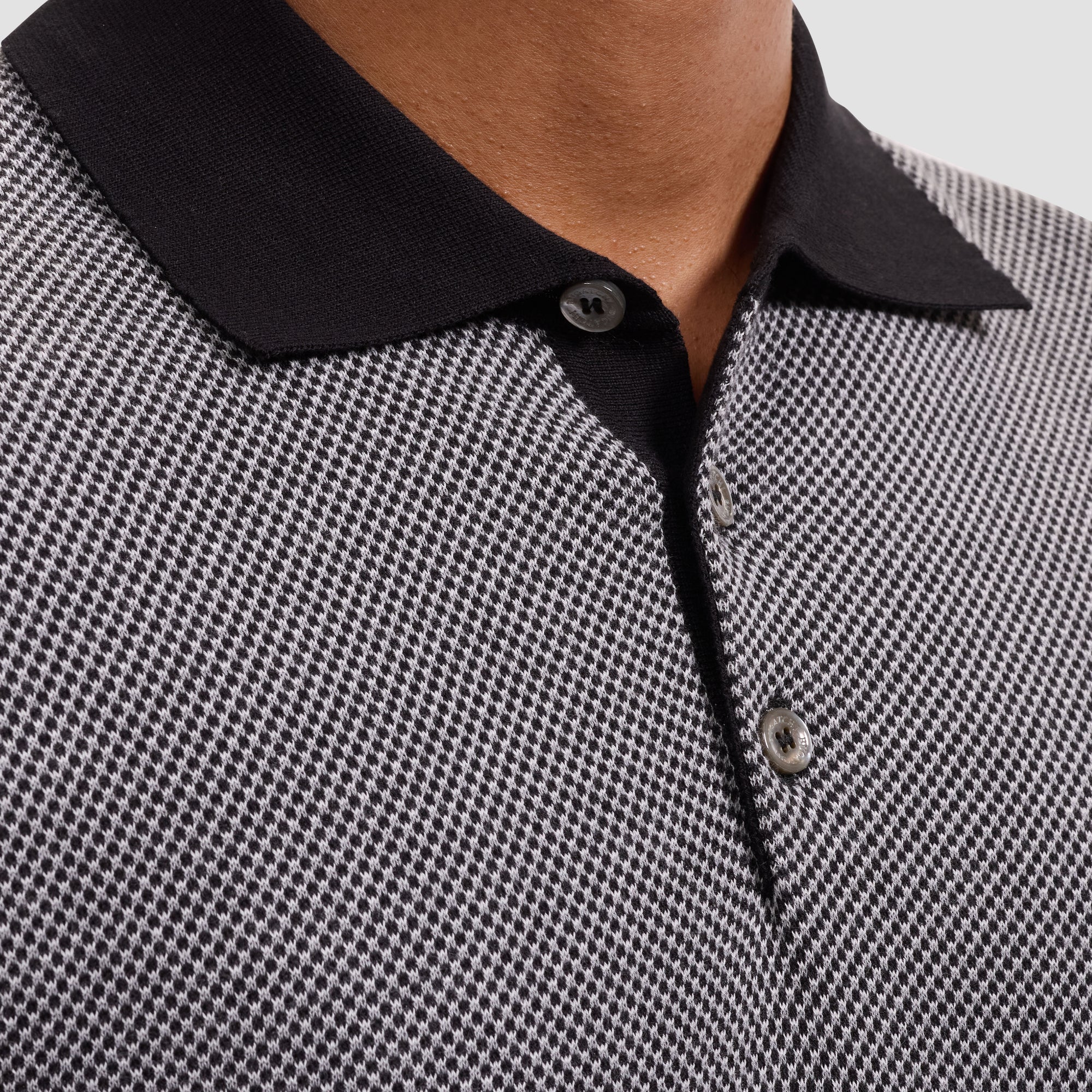 Textured Jacquard Short-Sleeve Polo Sweater