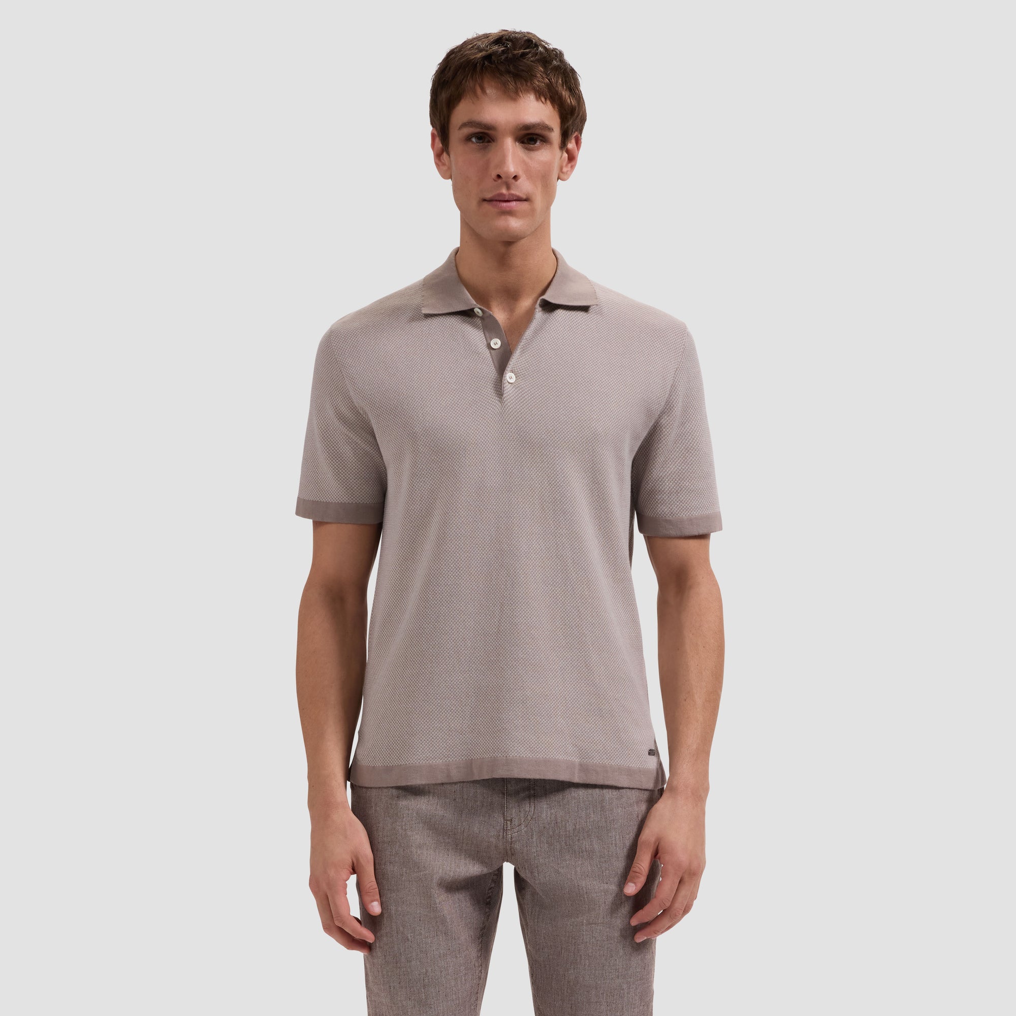 Textured Jacquard Short-Sleeve Polo Sweater