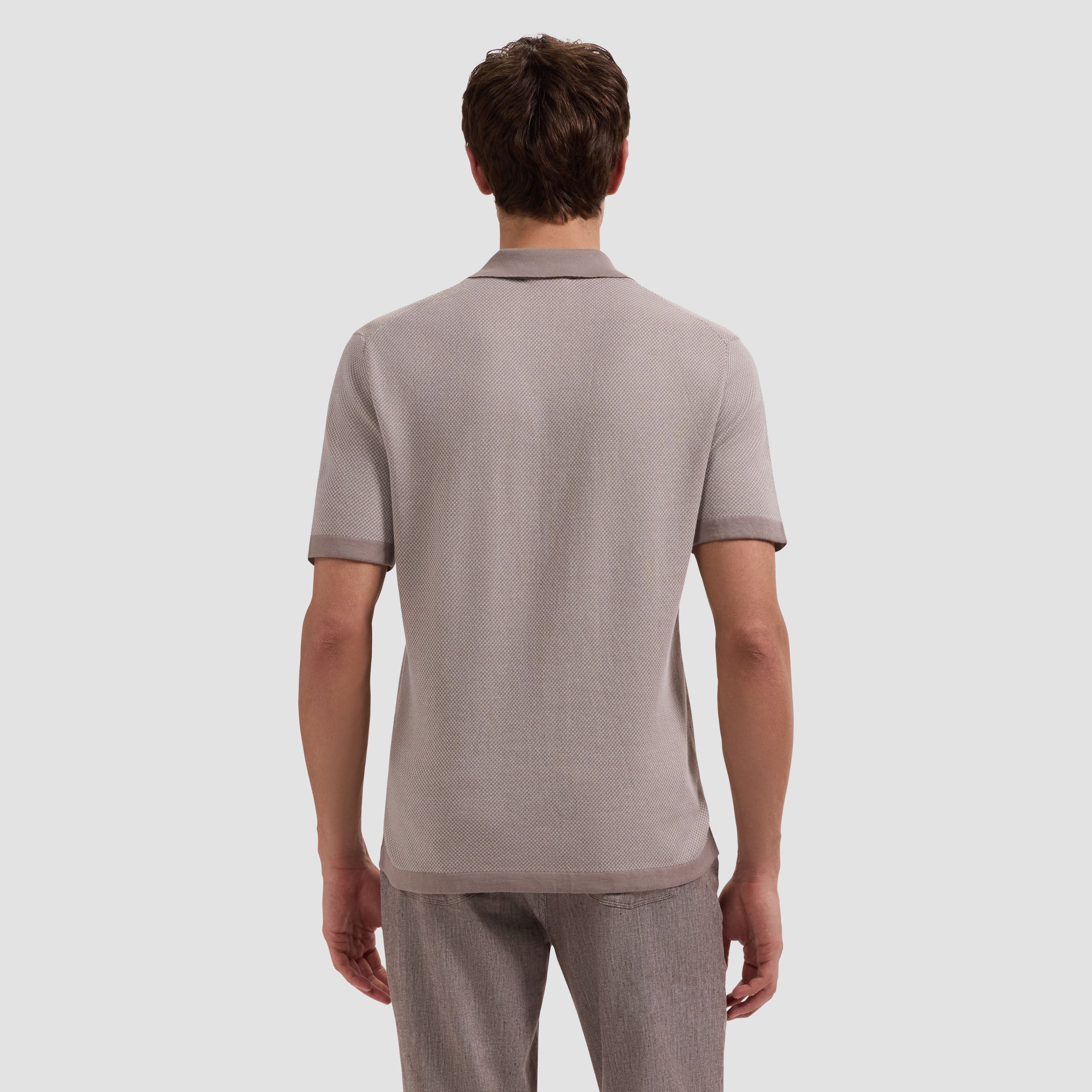 Textured Jacquard Short-Sleeve Polo Sweater