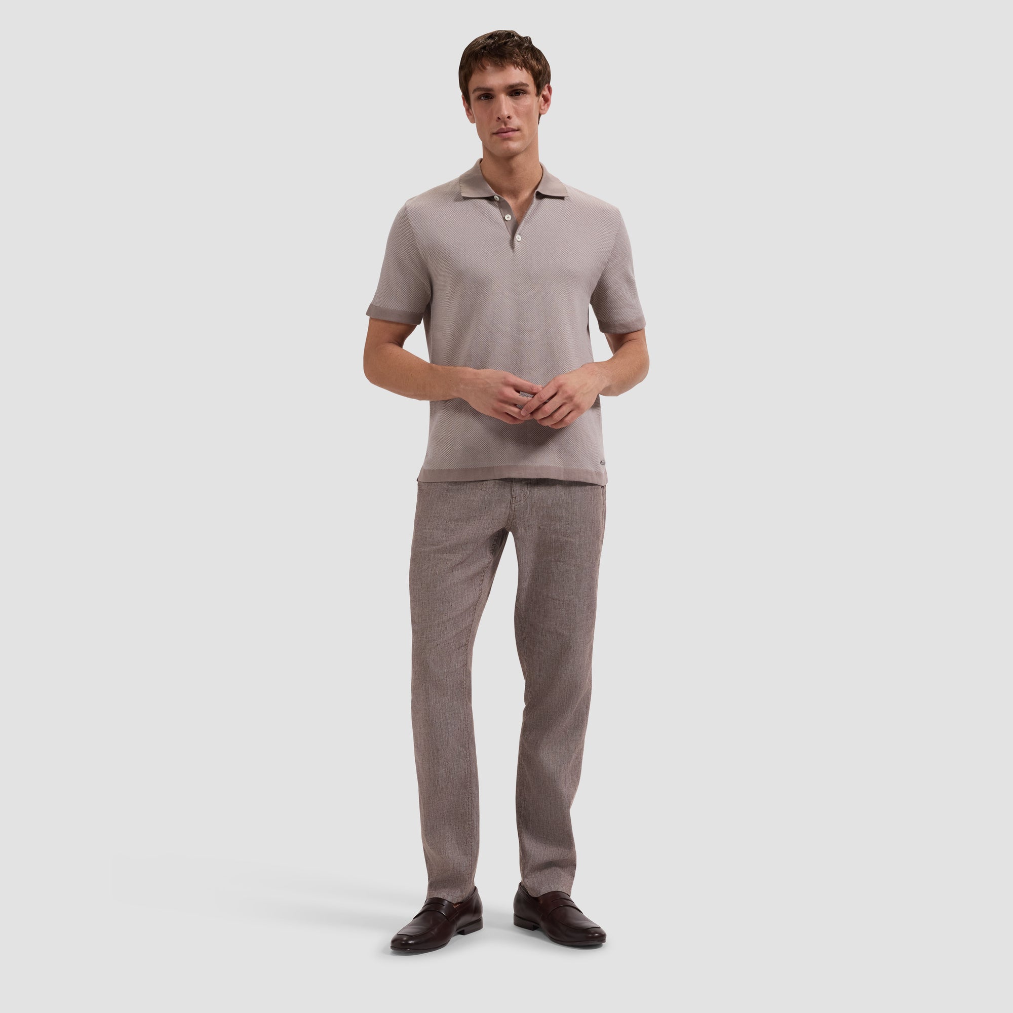 Textured Jacquard Short-Sleeve Polo Sweater