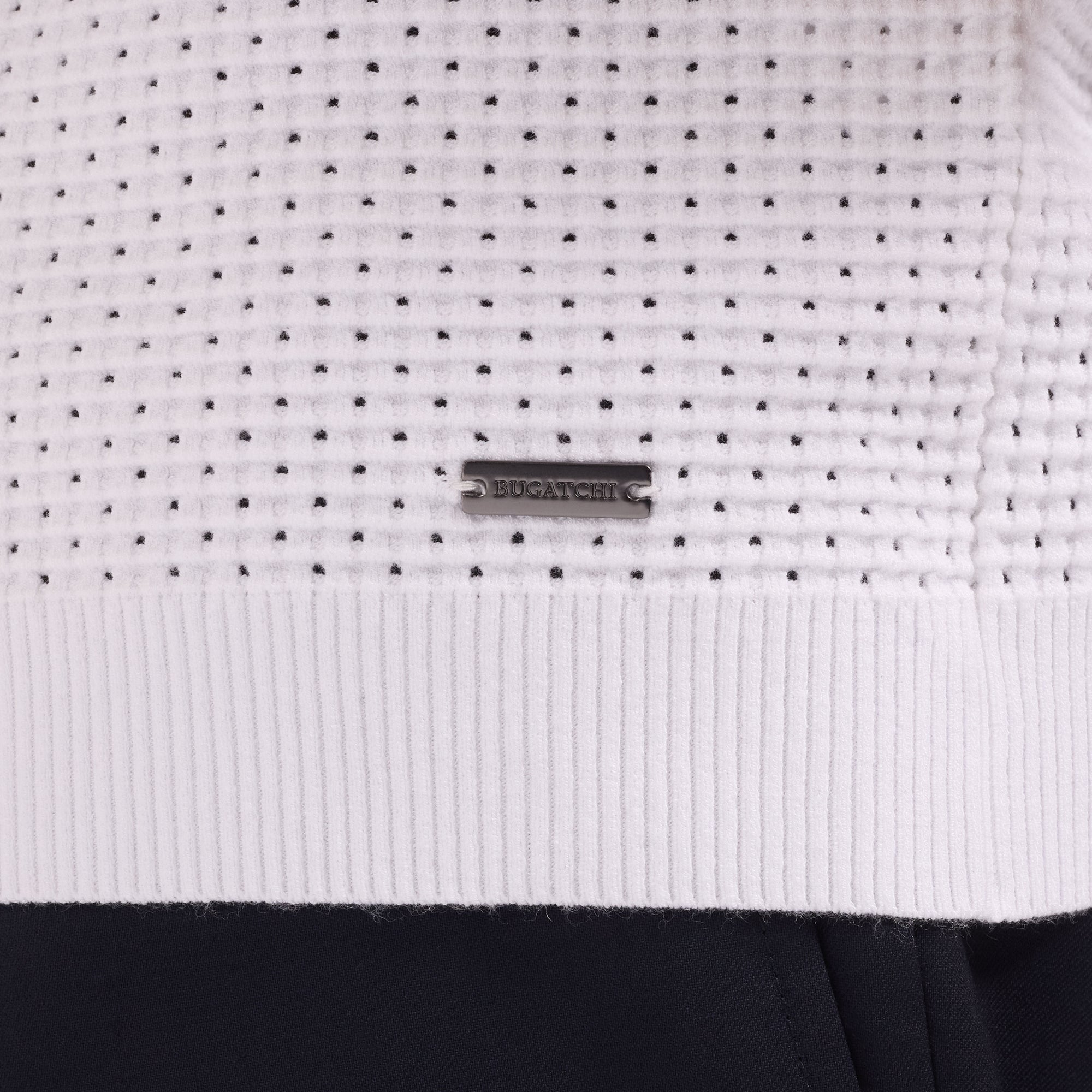 Open-Lattice Johnny Collar Short-Sleeve Sweater