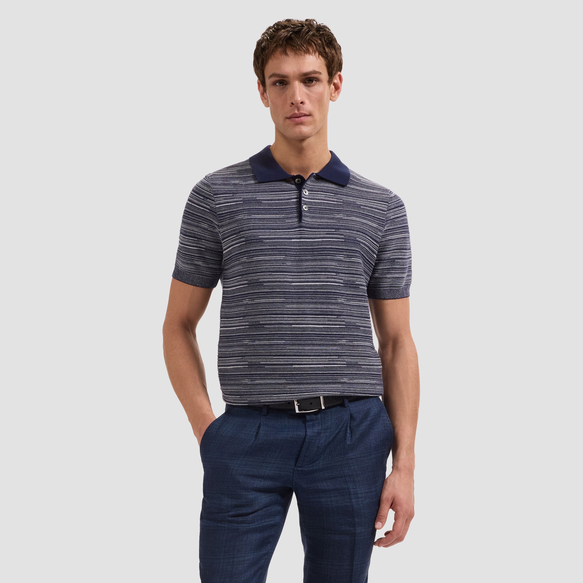 Space-Dyed Short-Sleeve Polo Sweater