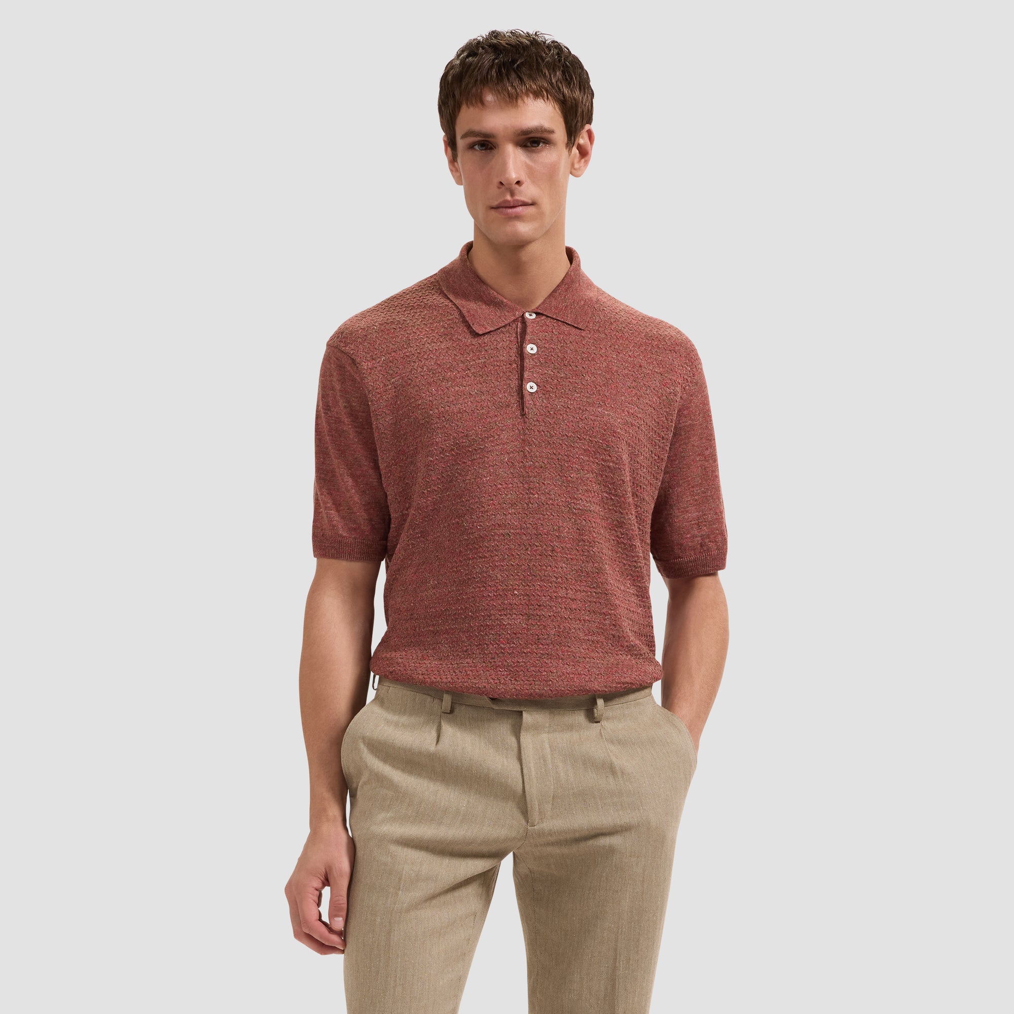 Marled Short-Sleeve Polo Sweater