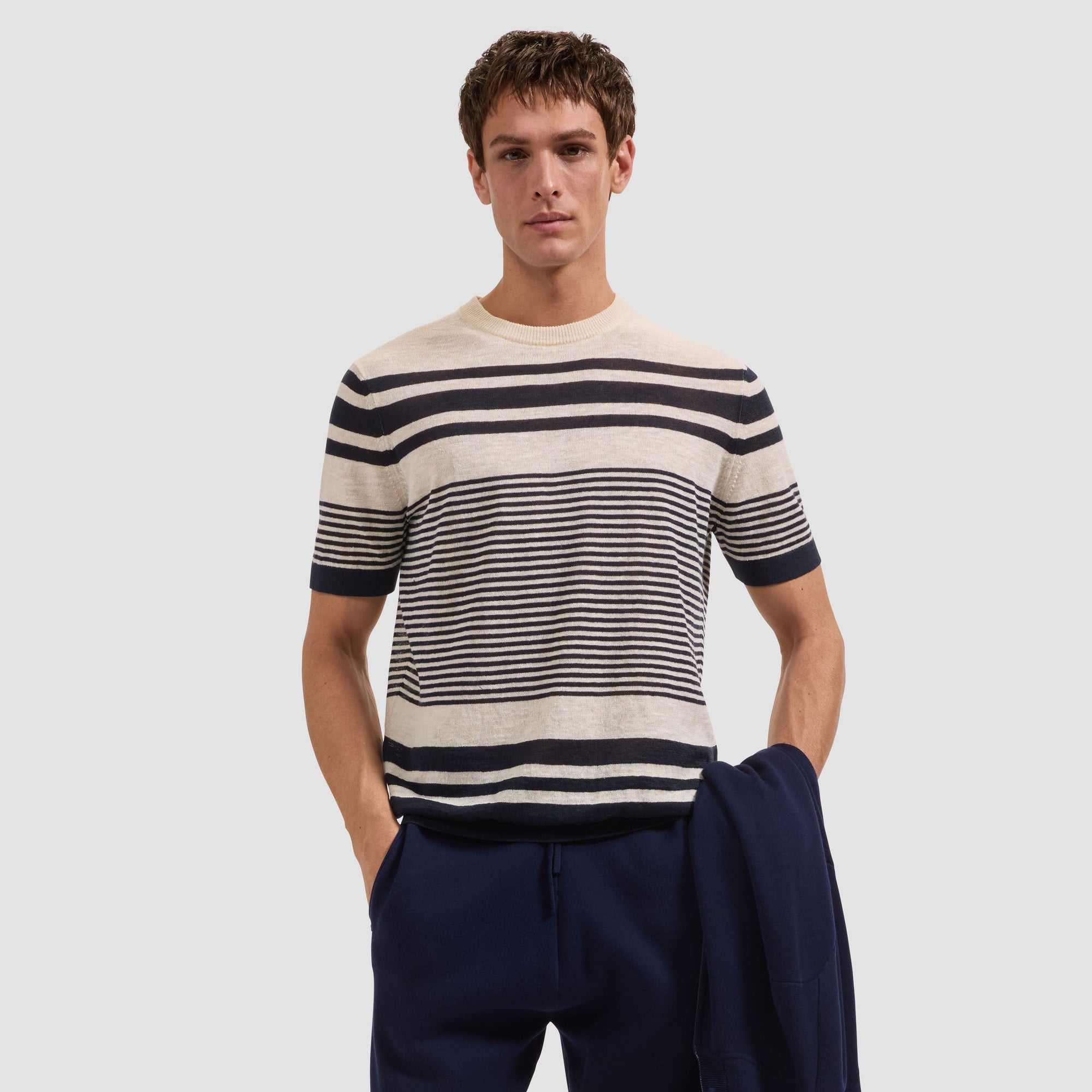 Striped Short-Sleeve Crewneck Sweater