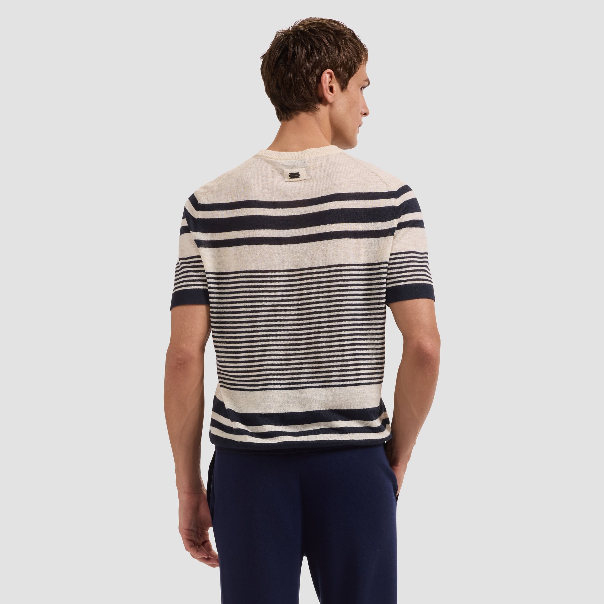 Striped Short-Sleeve Crewneck Sweater