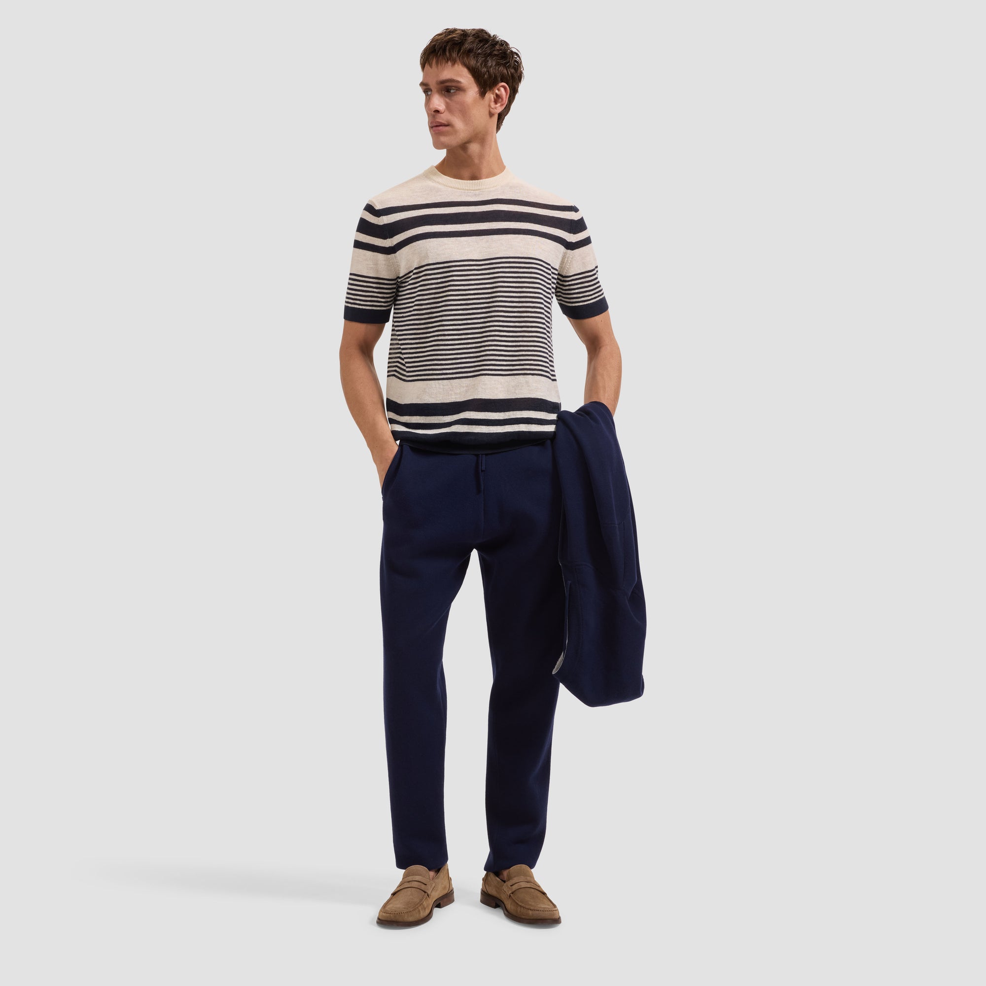 Striped Short-Sleeve Crewneck Sweater