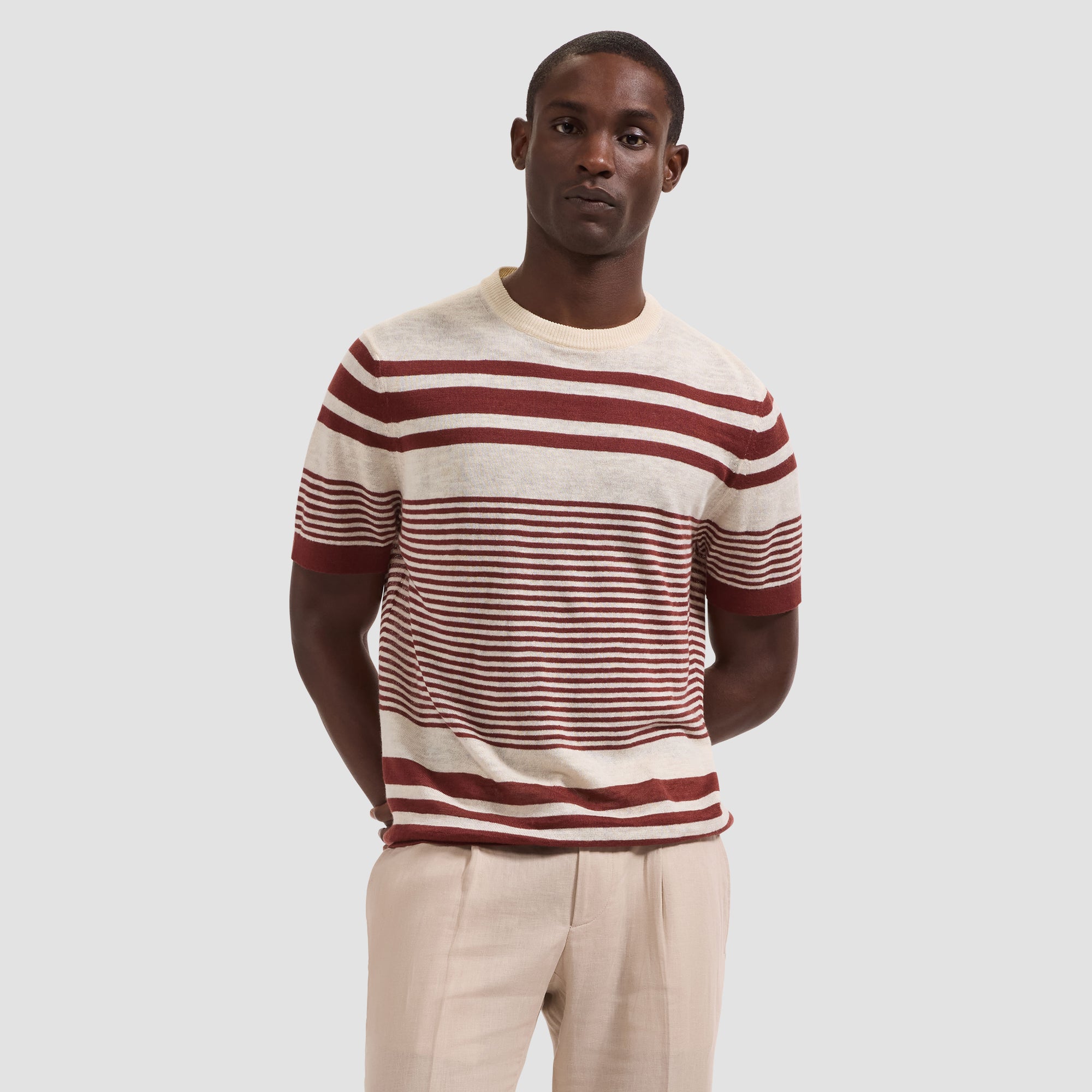 Striped Short-Sleeve Crewneck Sweater