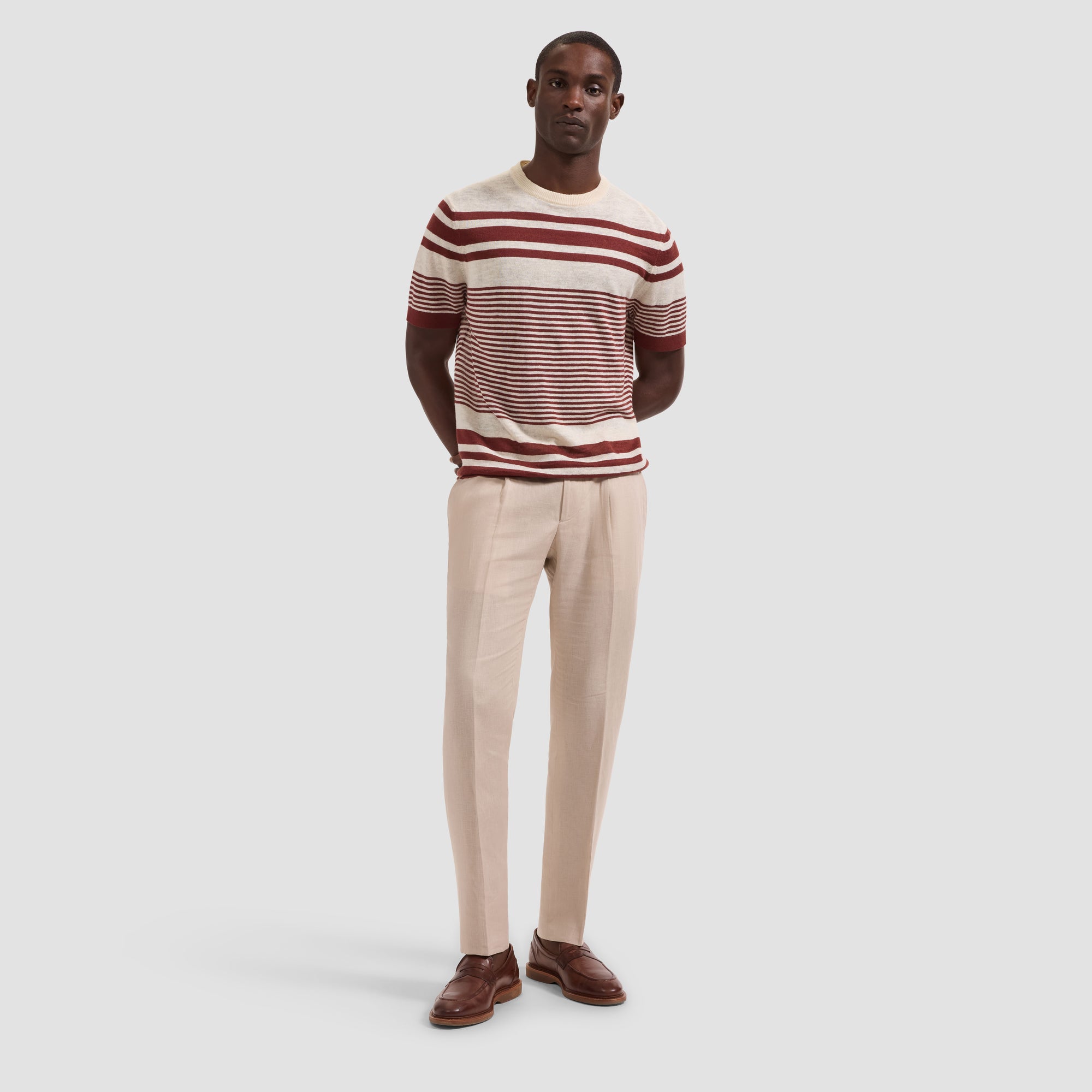 Striped Short-Sleeve Crewneck Sweater